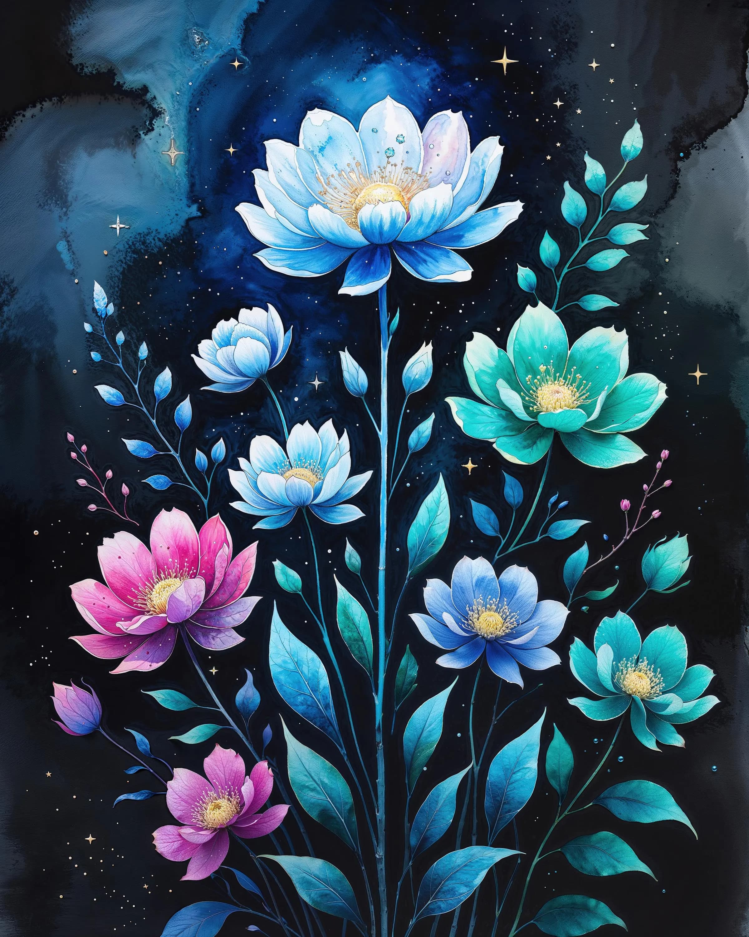 Chagall Style Watercolor Flowers – Enchanted Garden Art | Botanical Art (Digital Print and Download)