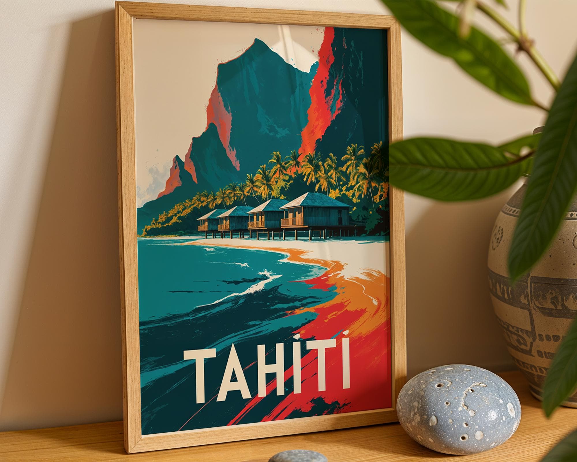 Tahiti Vintage Travel Poster: Abstract Island Art (Digital Download