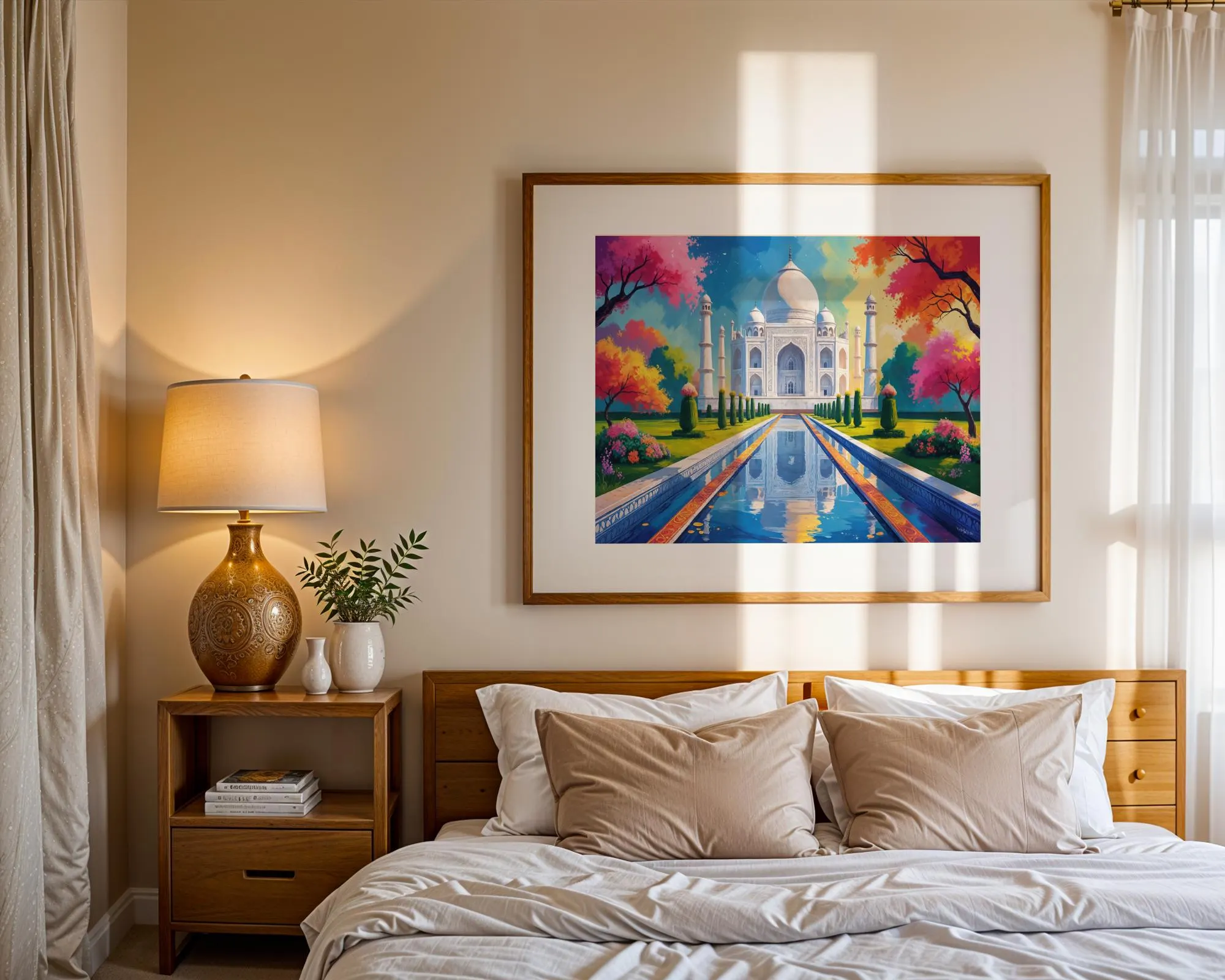 Vibrant White Taj Mahal Garden Landscape Poster