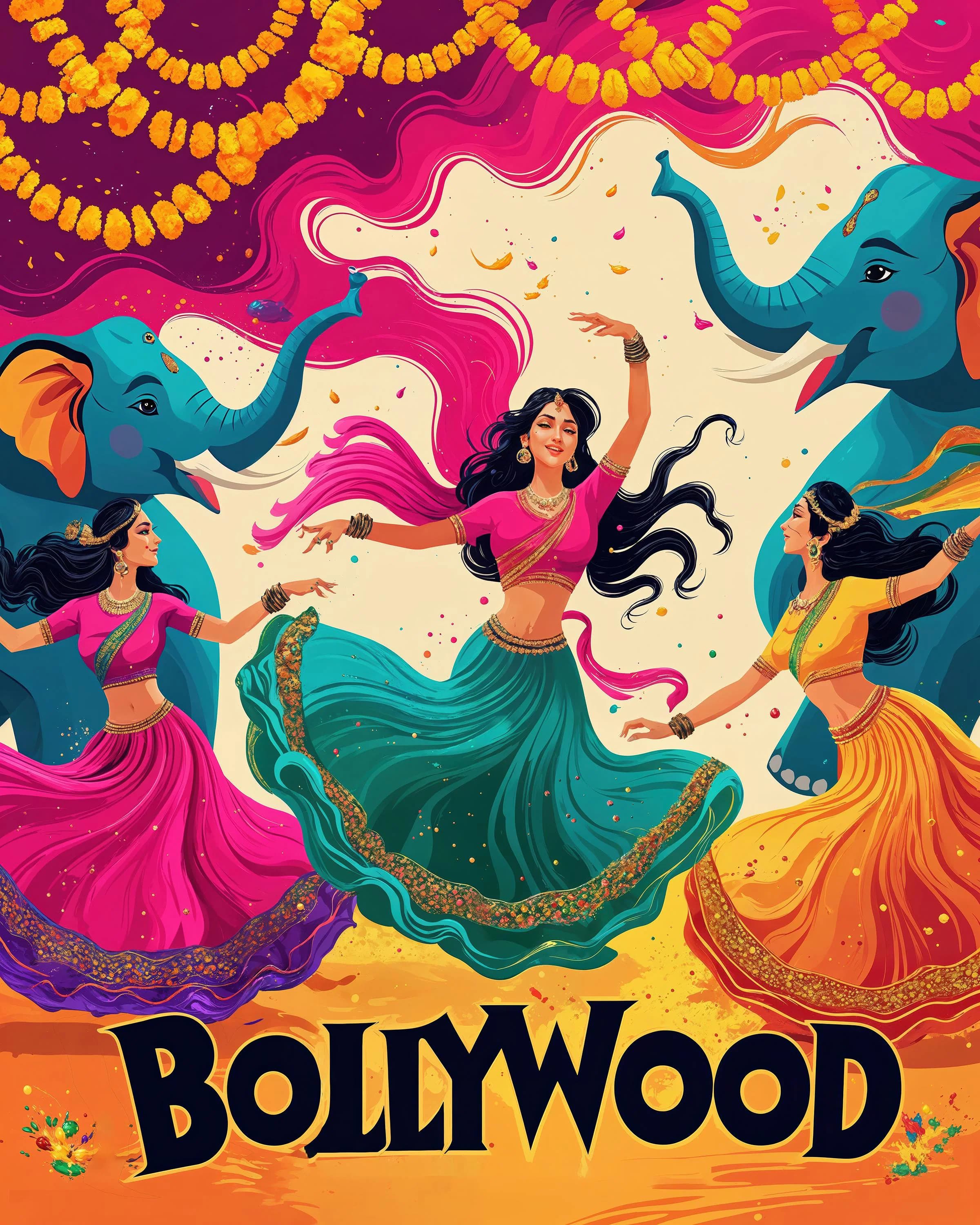 Whimsical Bollywood Art | Colorful Indian Dance Poster | Indian Cinema Print | Instant printable