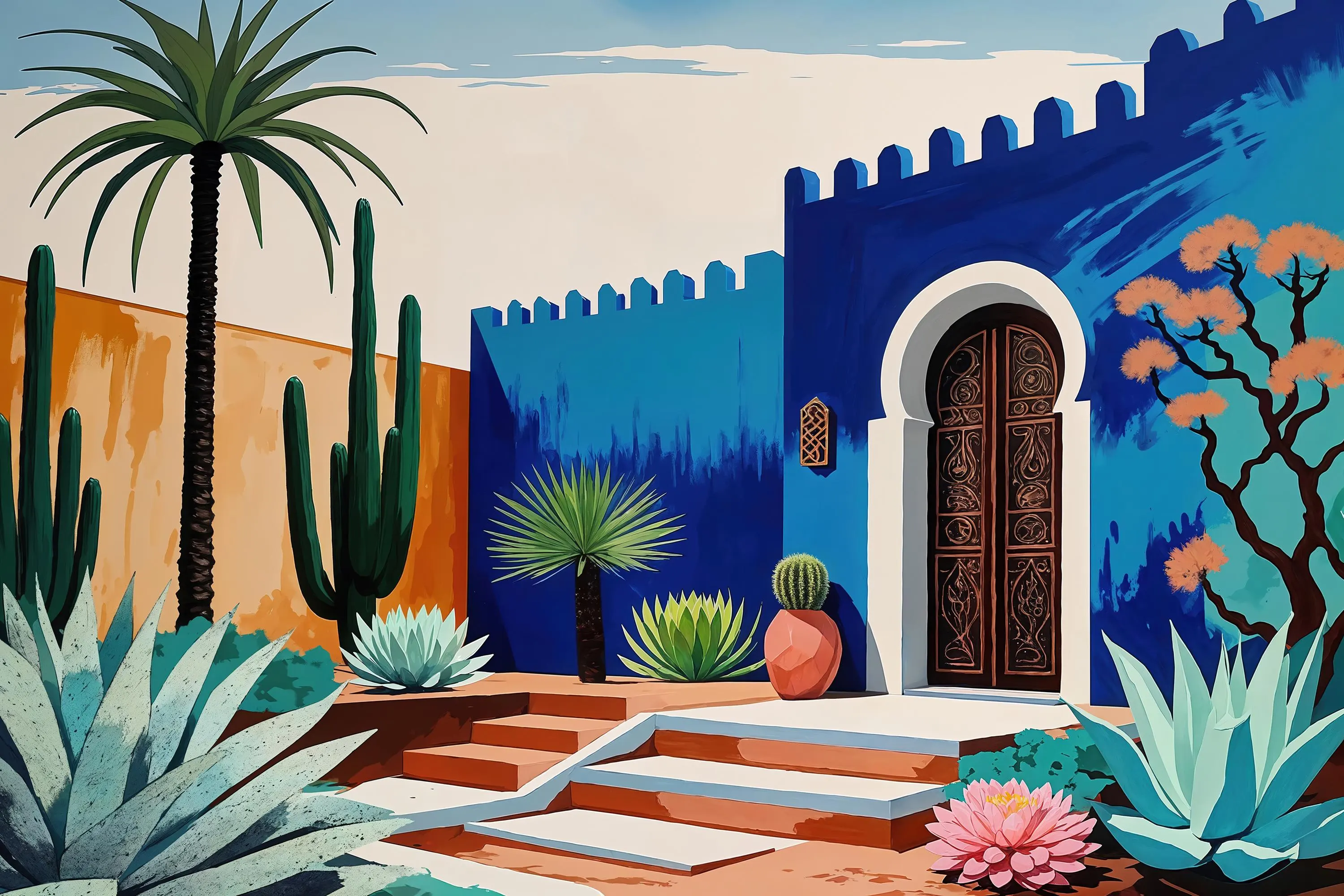 Majorelle Courtyard Print: Moroccan Architecture Art (Digital Download)