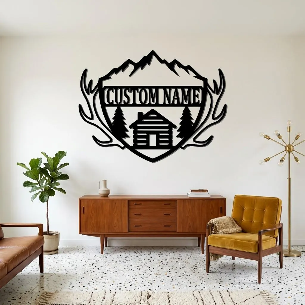 Personalized Mountain Cabin Metal Wall Art, Custom Name Rustic Lodge Sign, Antler Forest Decor, Outdoor Nature Wall Hanging Gift - image 5
