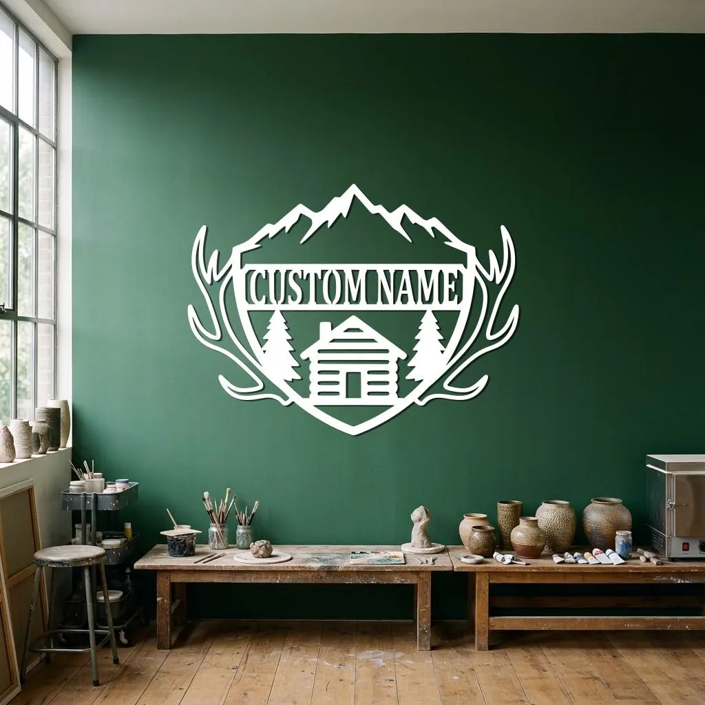 Personalized Mountain Cabin Metal Wall Art, Custom Name Rustic Lodge Sign, Antler Forest Decor, Outdoor Nature Wall Hanging Gift - image 4