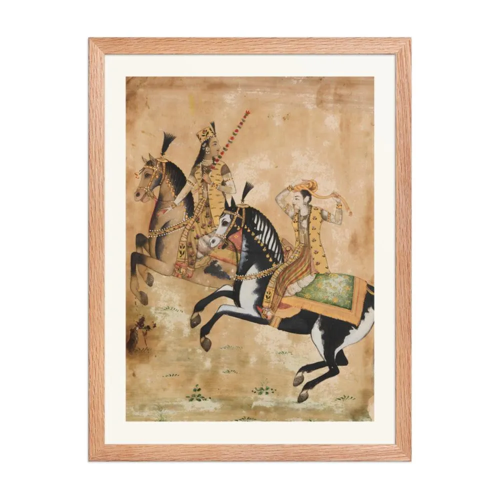 Mughal Romance Prince Princess Riding Painting, Indian Miniature Canvas Print - image 4