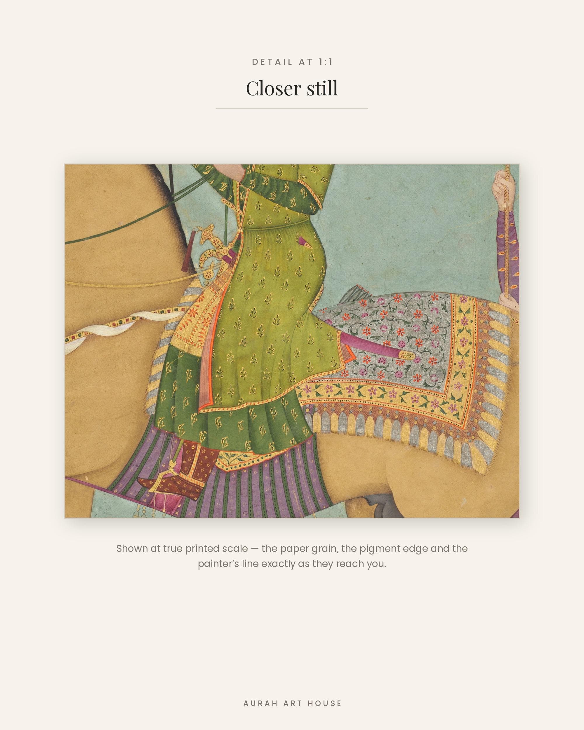 Aurangzeb on Horseback, Mughal Emperor Equestrian Portrait, Indian Miniature Wall Art, Mughal Empire Art, Framed Indian Print - image 4