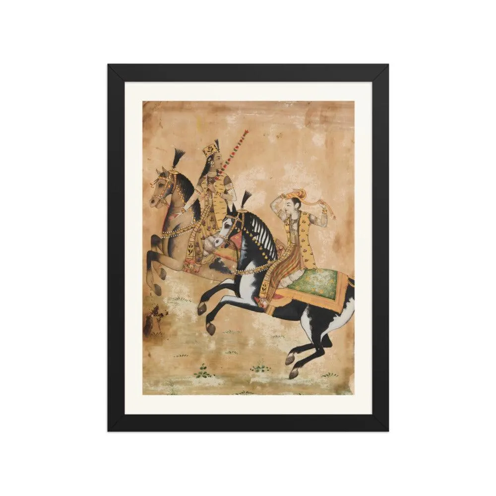 Mughal Romance Prince Princess Riding Painting, Indian Miniature Canvas Print - image 3