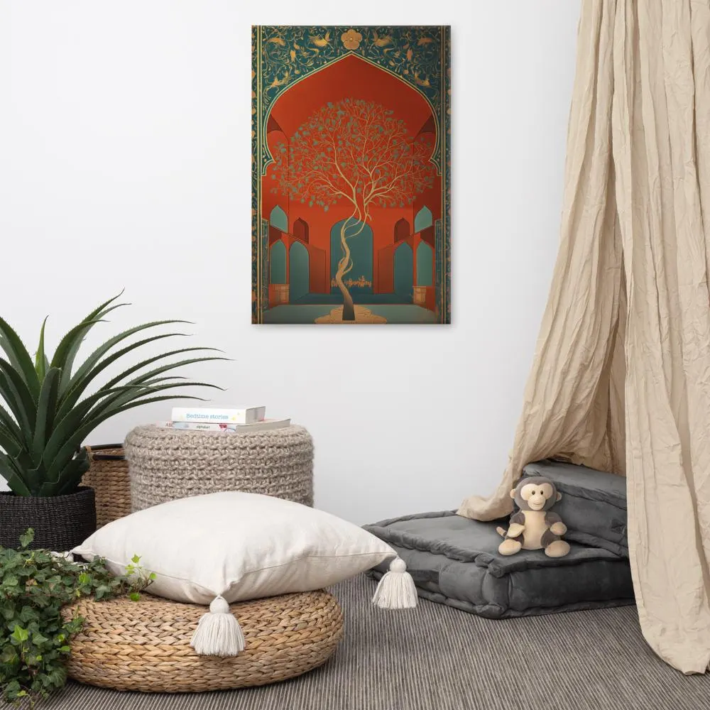 Golden Serenity | Mughal Portrait Wall Art, Islamic Floral Canvas, Heritage Inspired Woman Art - image 4