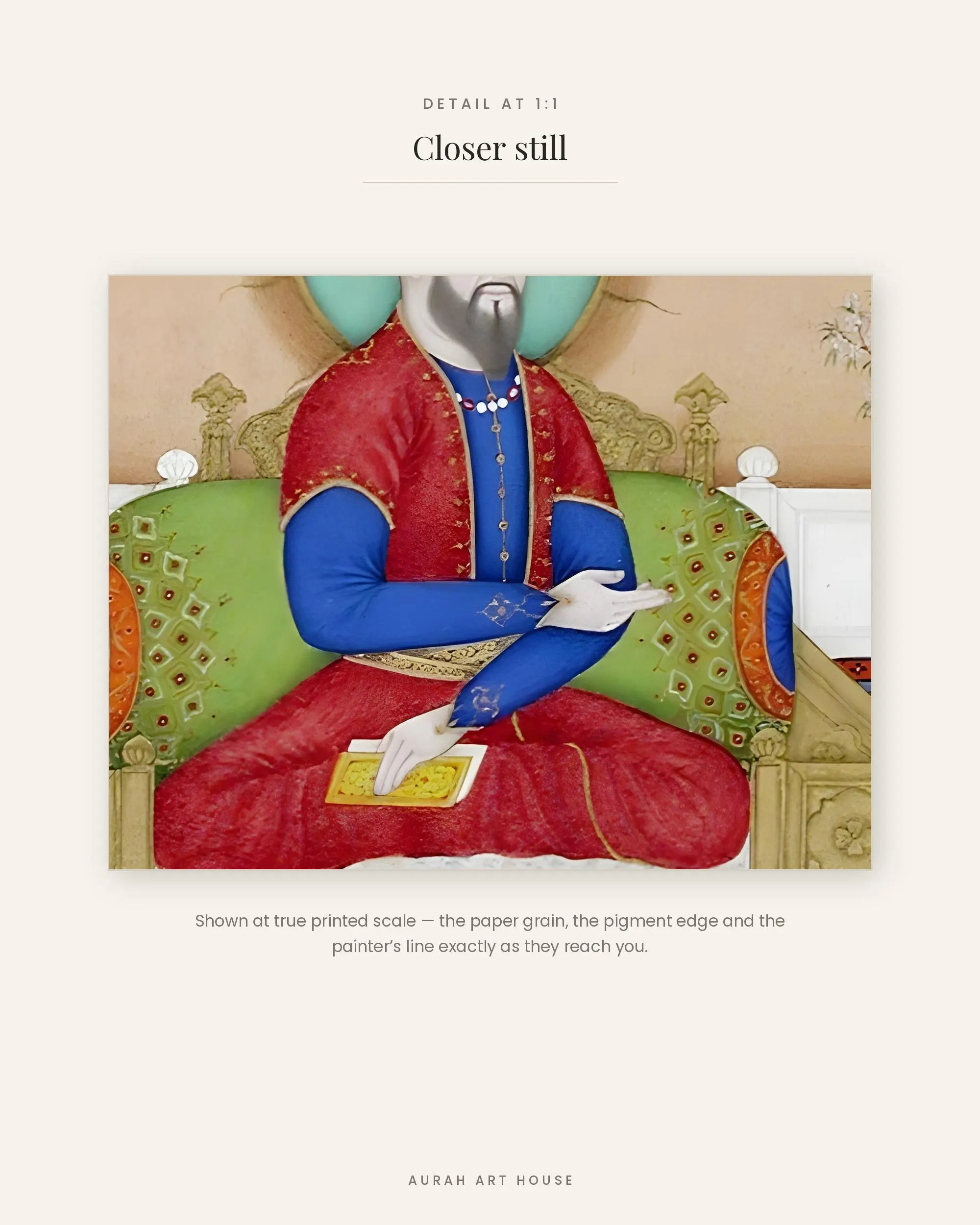 Babur Enthroned Mughal Emperor Portrait, Indian Miniature Wall Art, Mughal Empire Founder, Framed Indian Art, Historical Print - image 3