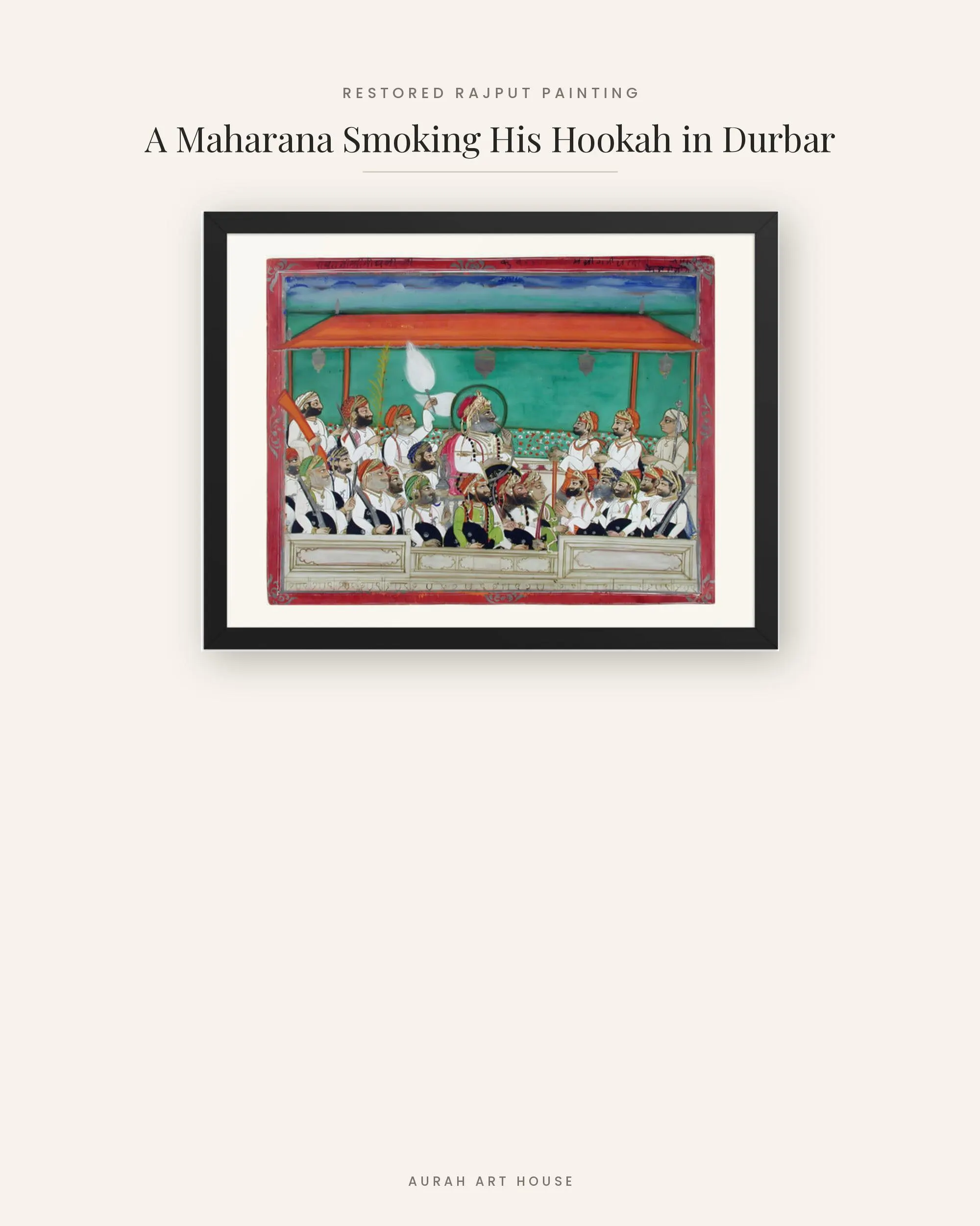 Rajput King Durbar Painting, Indian Miniature Canvas Print, Restored Royal Court Art
