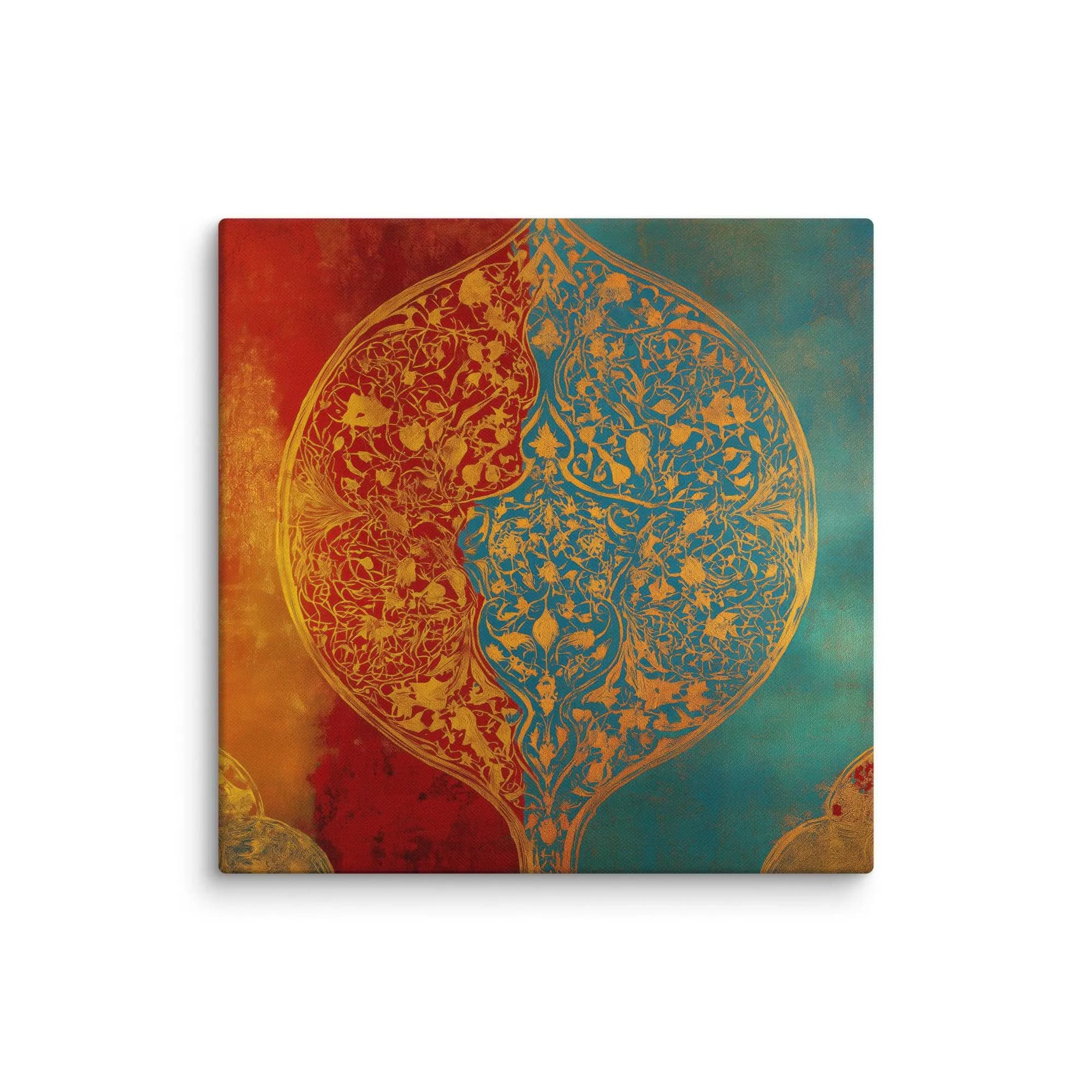 Harmony of Two Worlds Mughal Botanical Canvas Wall Art with Gold Floral Medallion