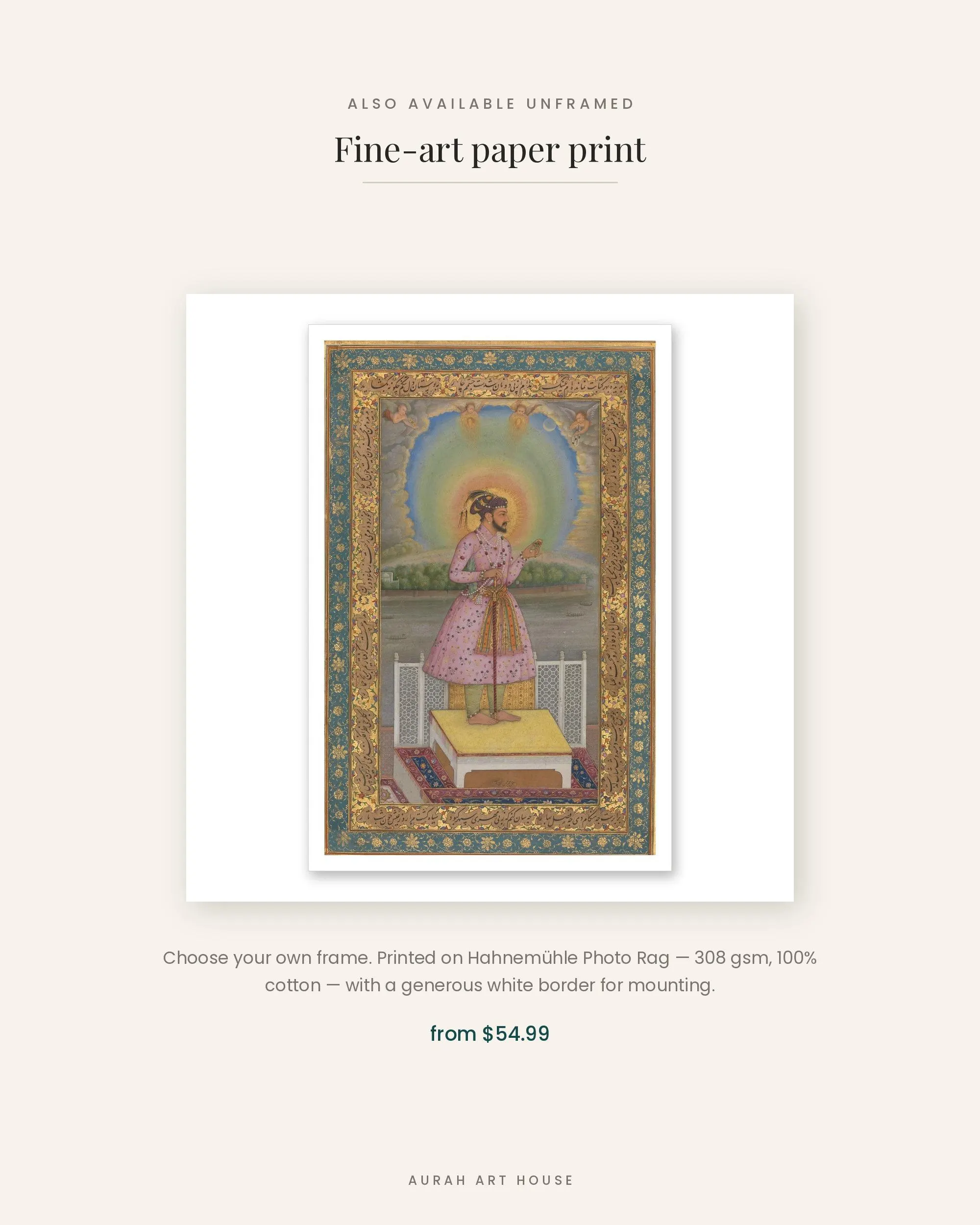 Shah Jahan Mughal Emperor Portrait, Restored Miniature Painting Canvas Print - image 2