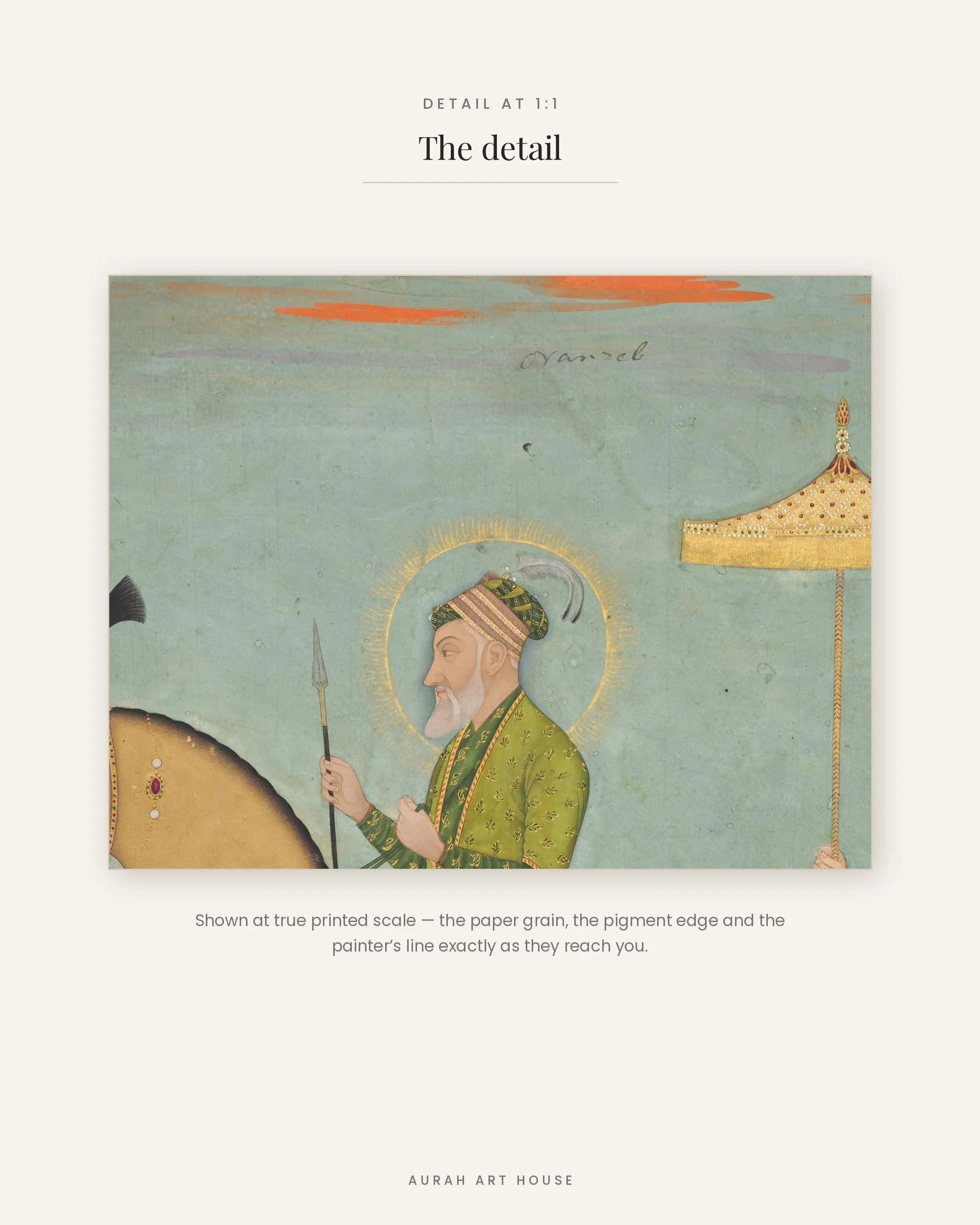 Aurangzeb on Horseback, Mughal Emperor Equestrian Portrait, Indian Miniature Wall Art, Mughal Empire Art, Framed Indian Print - image 3