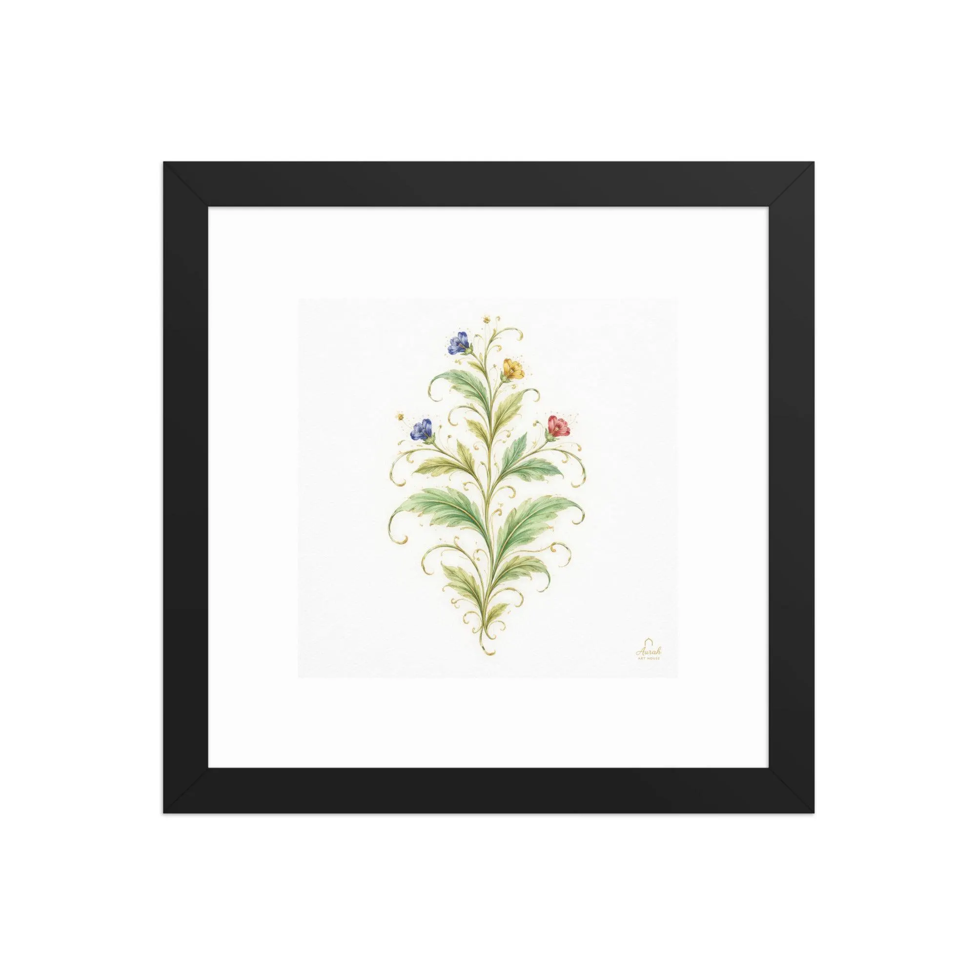 Mughal Floral Wall Art, Arabesque Botanical Print, Indian Decor, Green Gold Blue Red Artwork