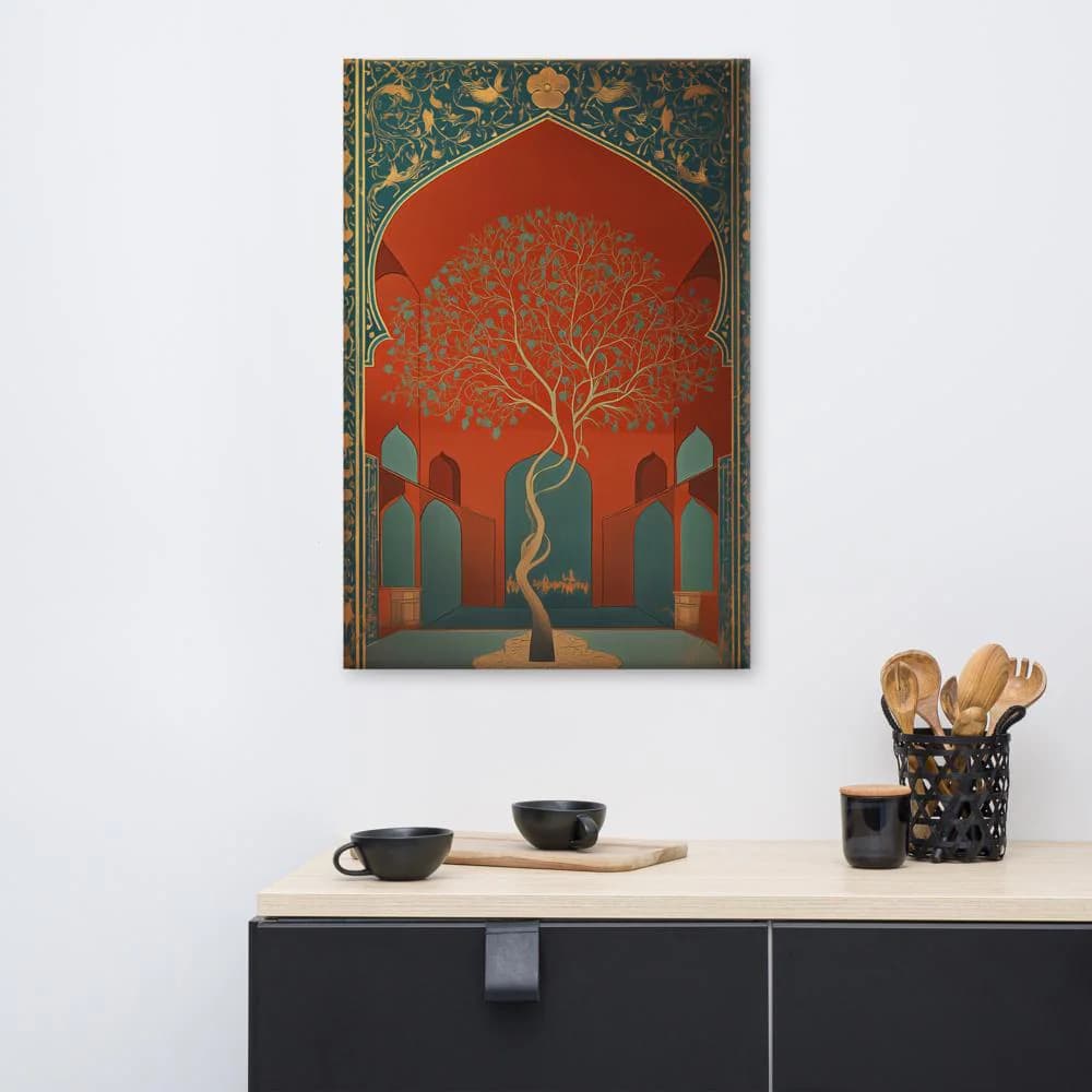 Golden Serenity | Mughal Portrait Wall Art, Islamic Floral Canvas, Heritage Inspired Woman Art - image 5