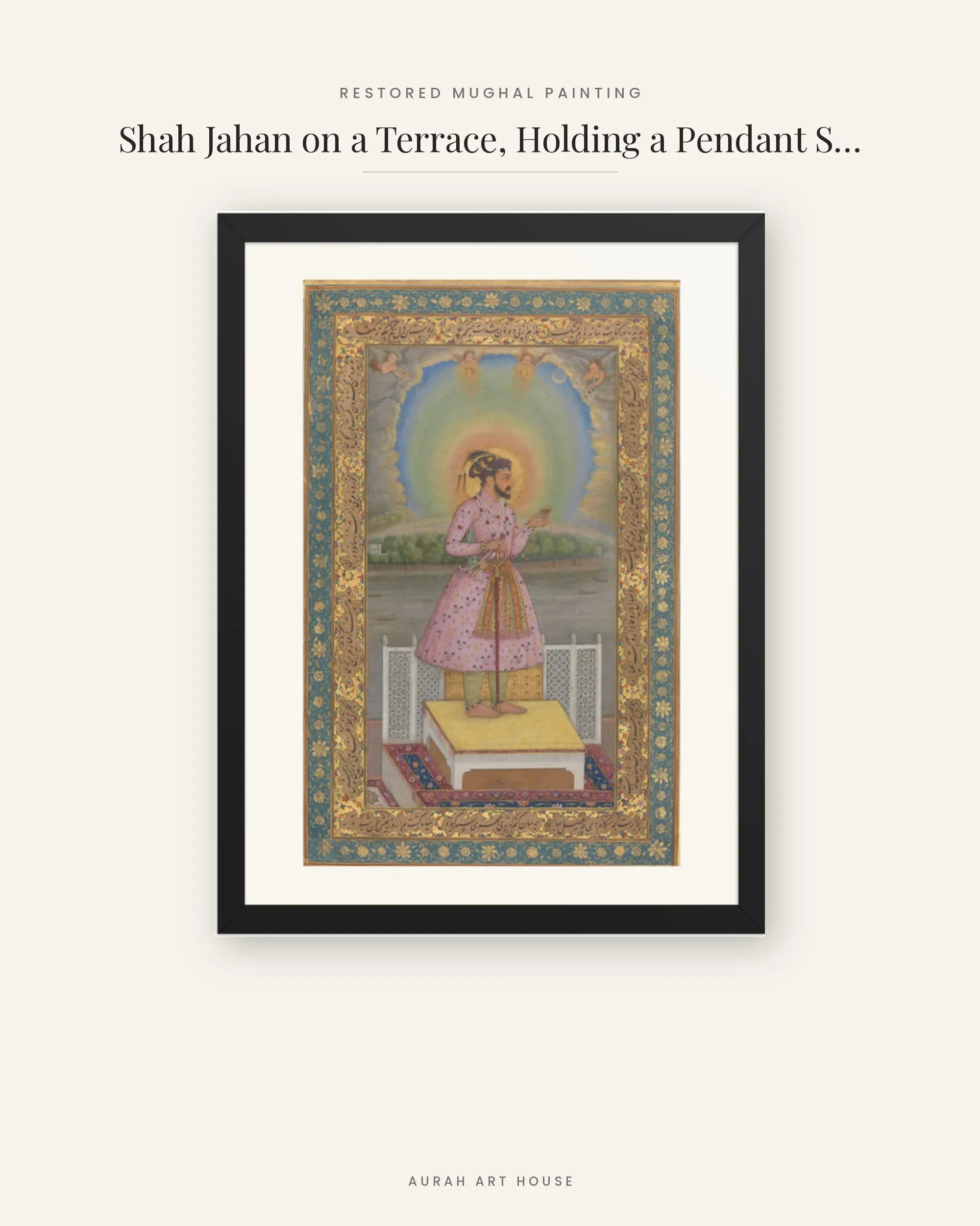 Shah Jahan Mughal Emperor Portrait, Restored Miniature Painting Canvas Print