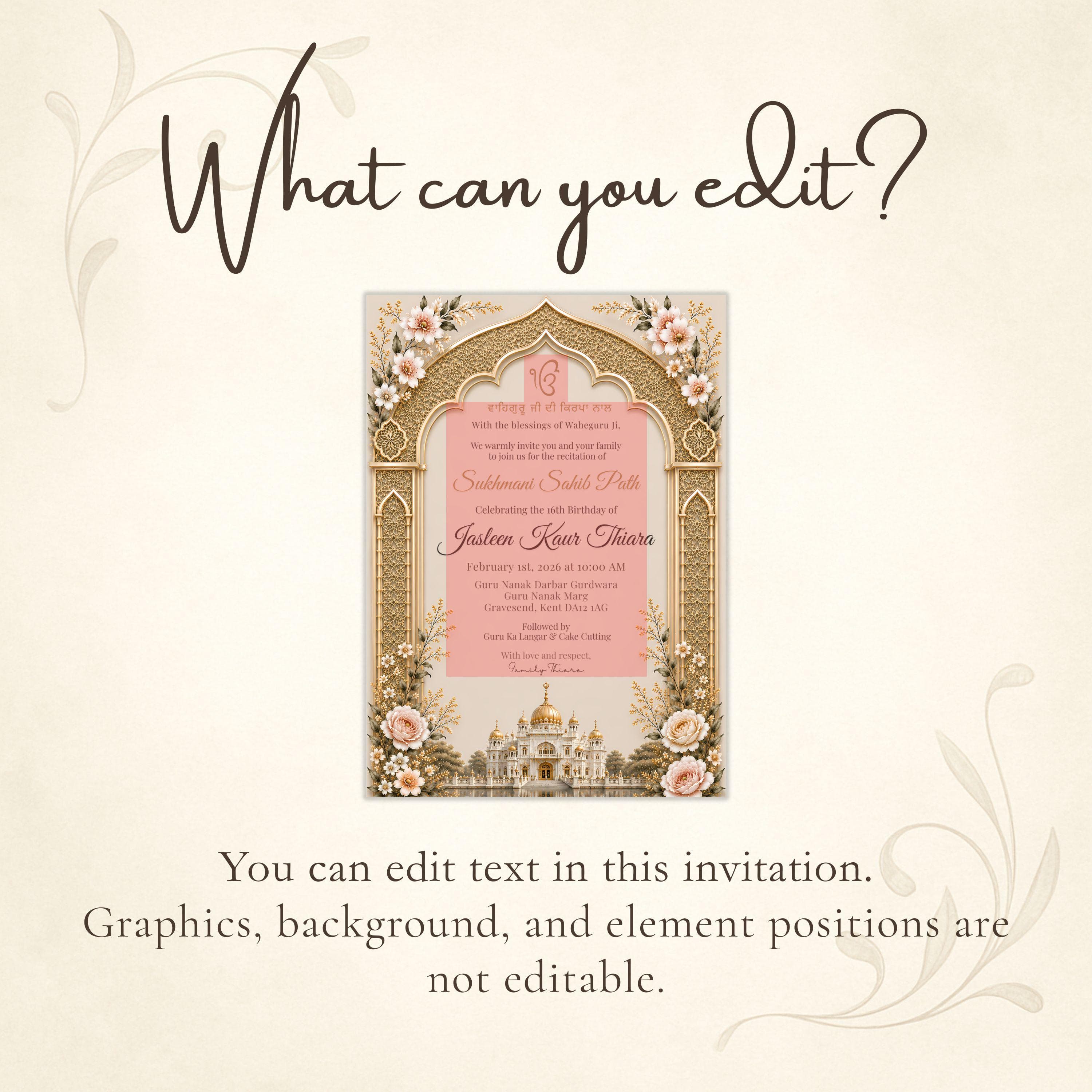 Sukhmani Sahib Path Invitation, Sikh Gurdwara Ceremony Invite, Editable Canva Template, Digital Download - image 3