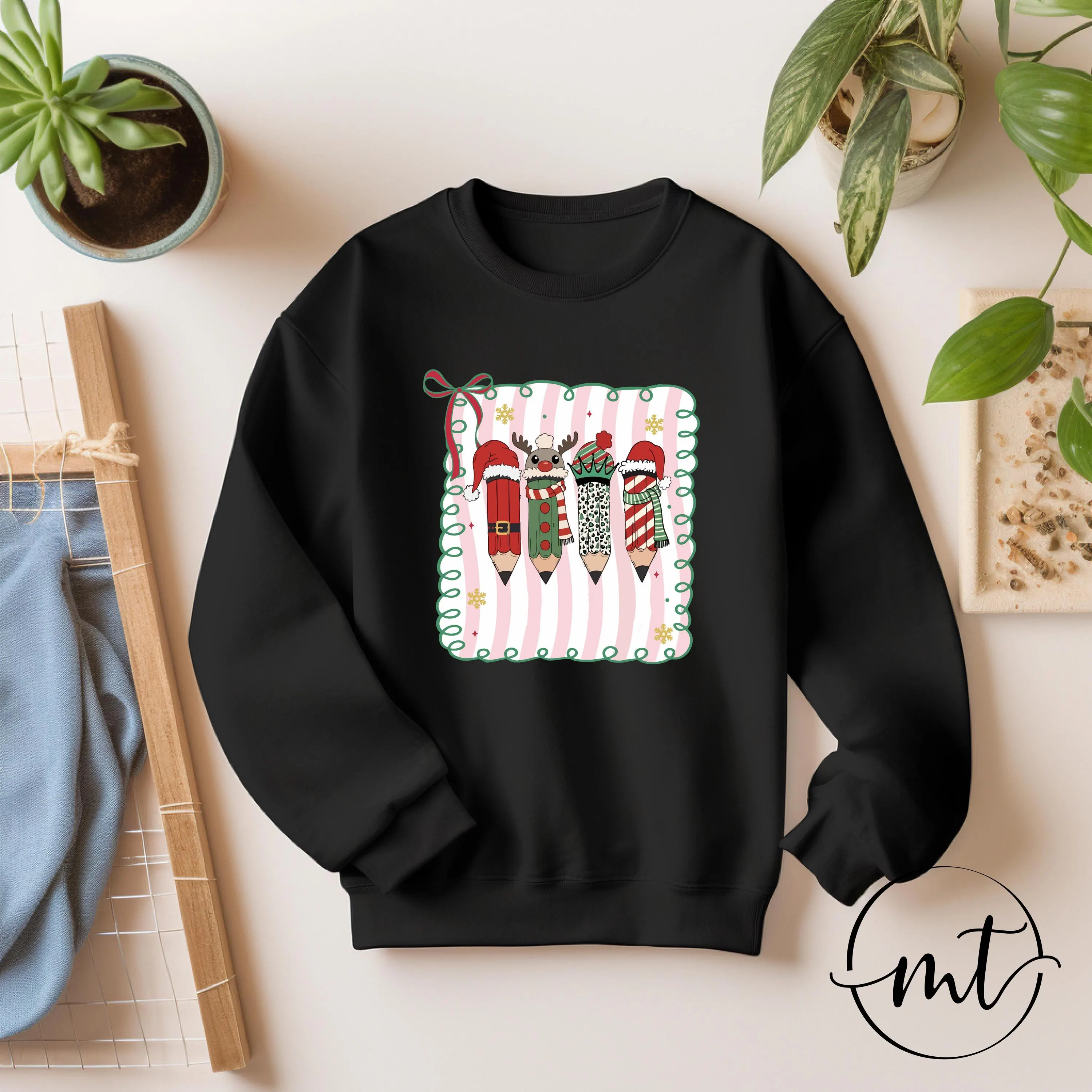 Christmas Teacher Sweatshirt , Festive Pencil & Reindeer Graphic Pullover in White, Cute Holiday Outfit for Educators - image 5