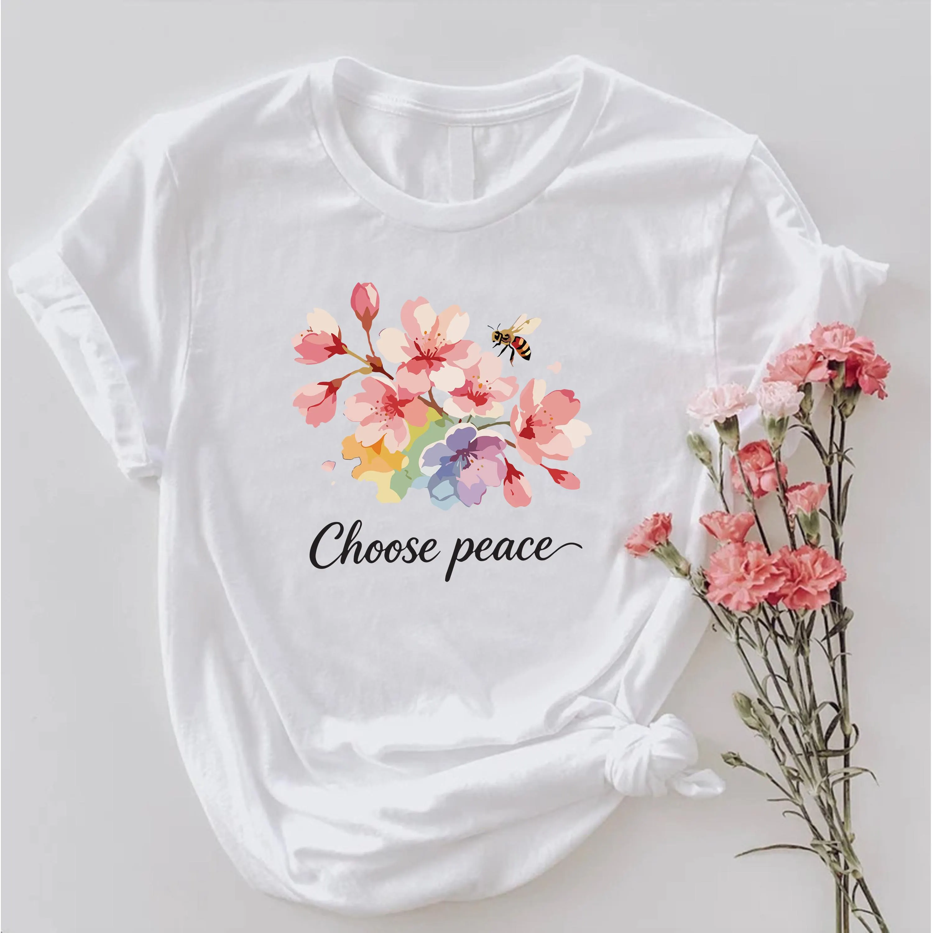 Choose Peace Floral Shirt, Inspirational Flower Tee, Positive Mindset T Shirt, - image 4