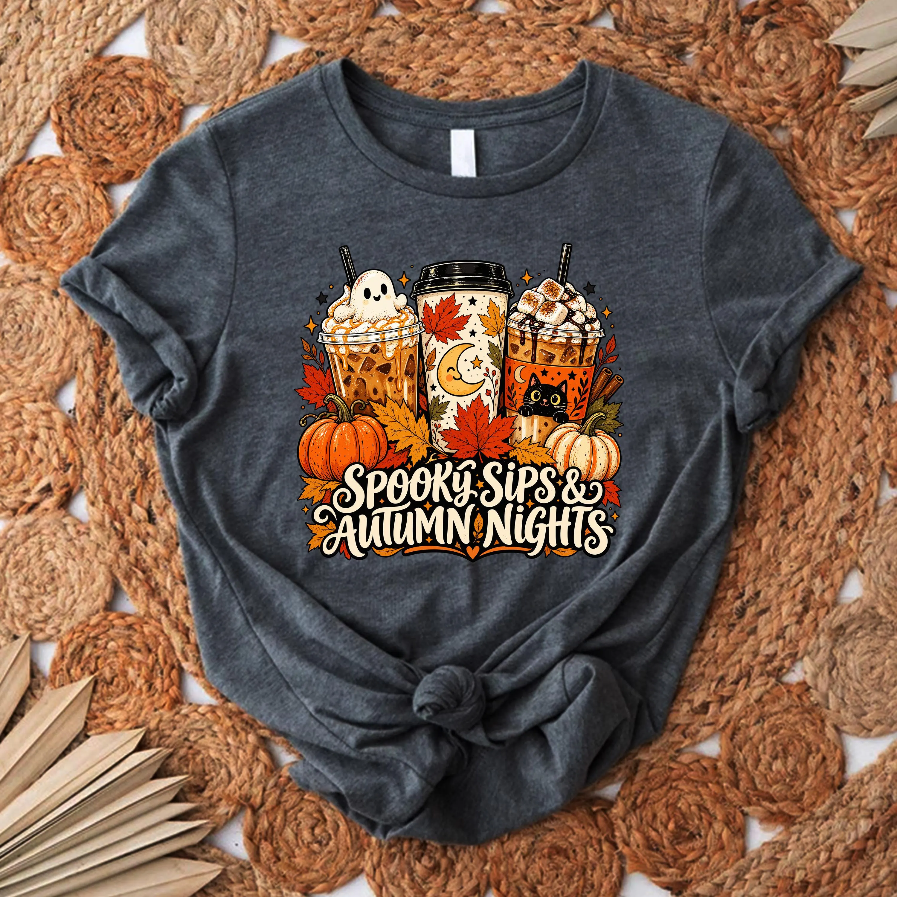 Fall Coffee Shirt,Halloween Coffee Tee,Cozy Autumn Pumpkin Gift
