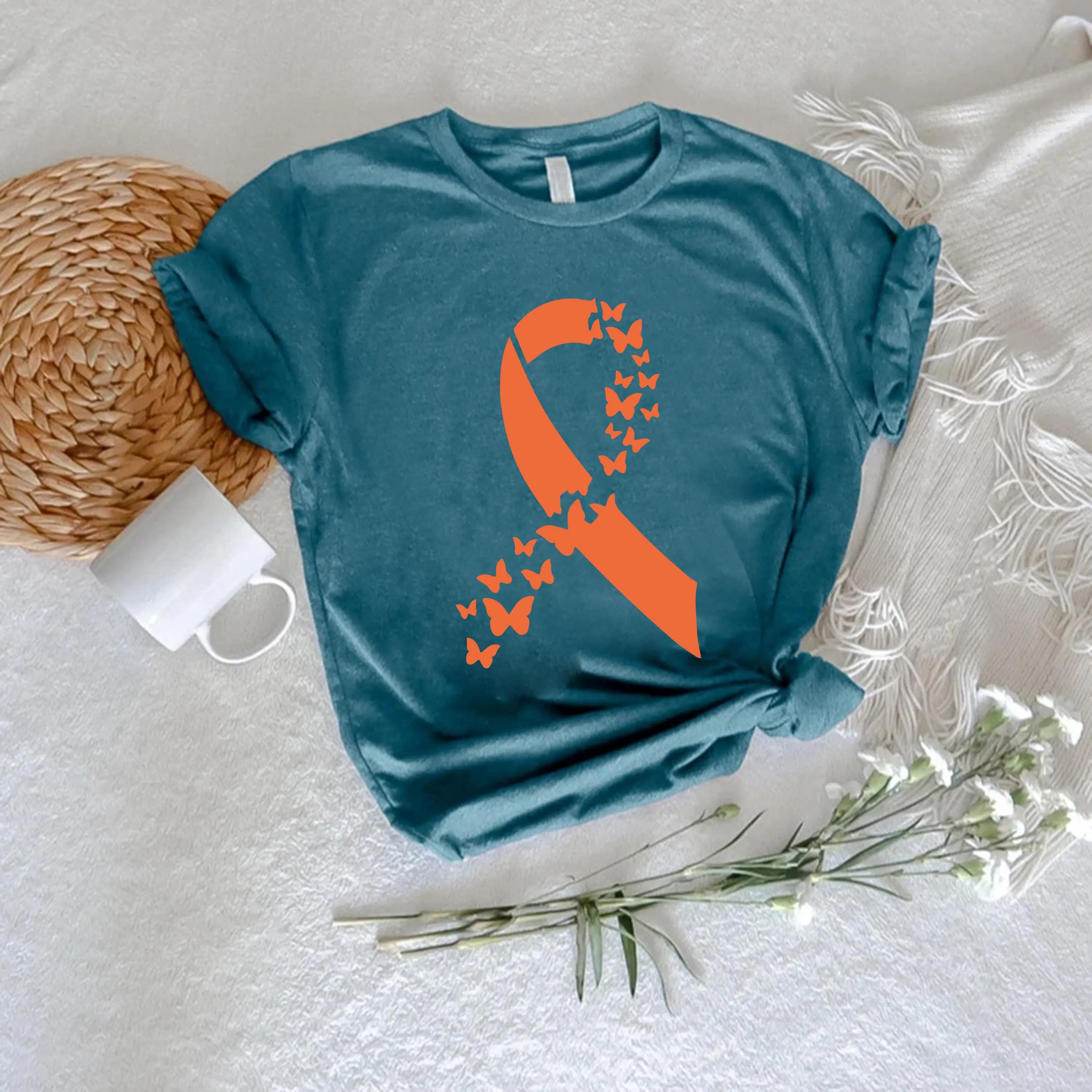 Orange Ribbon Butterfly T-Shirt: Awareness Support Tee - image 4