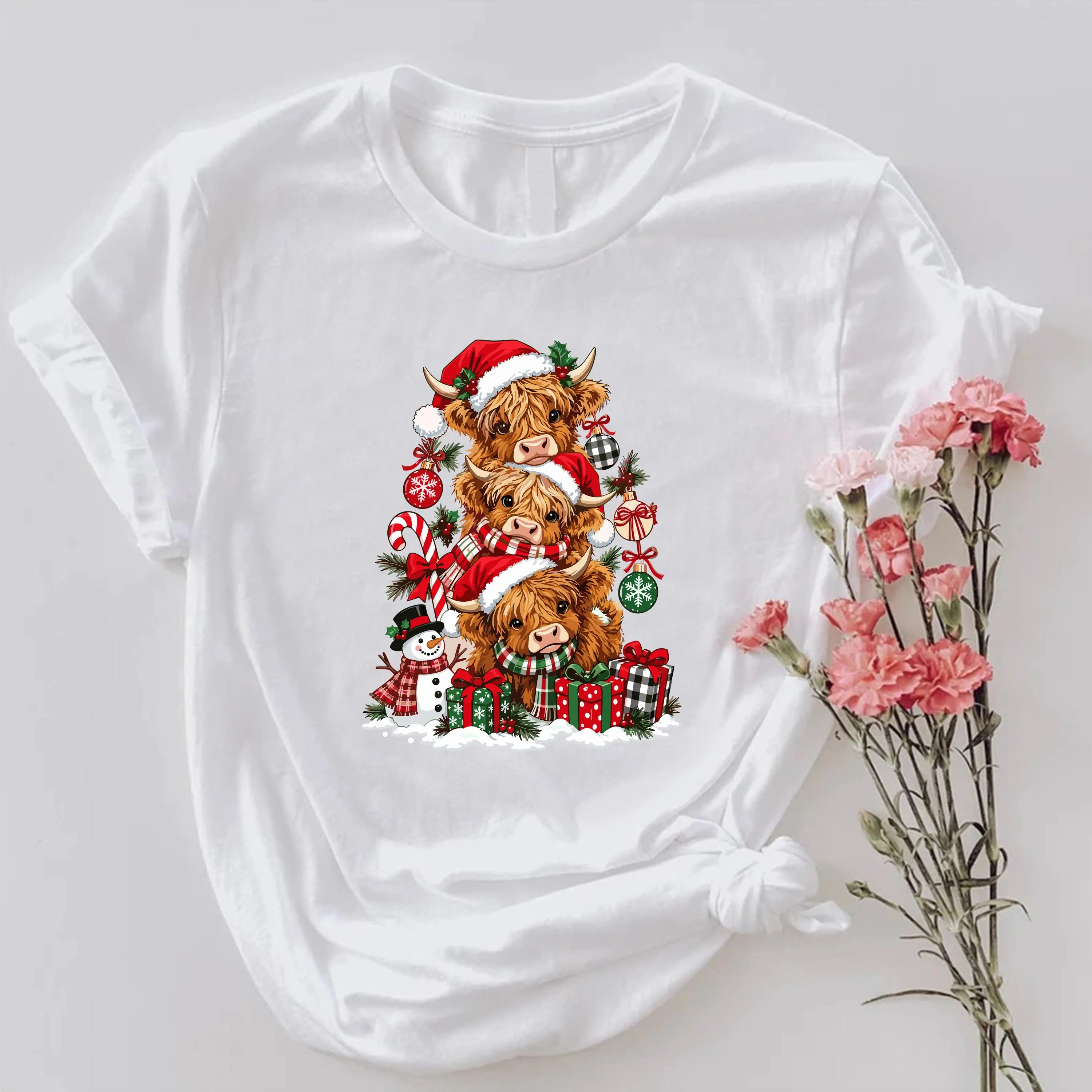 Highland Cow Christmas Shirt,Cute Holiday Cow Tee,Farmhouse Xmas Gift - image 5