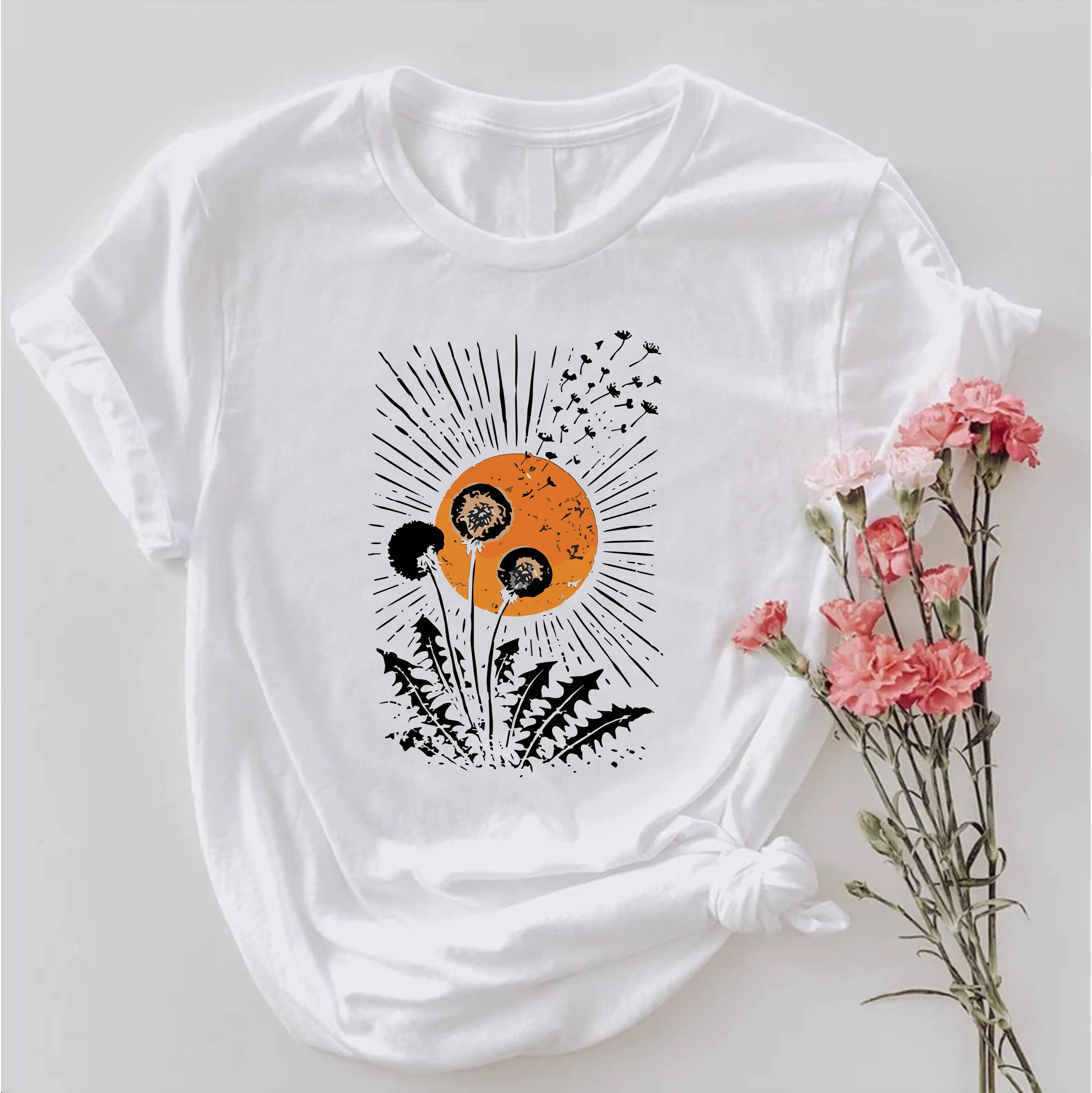 Boho Dandelion Shirt, Nature Inspired Sun Graphic Tee, Wildflower Botanical T-Shirt