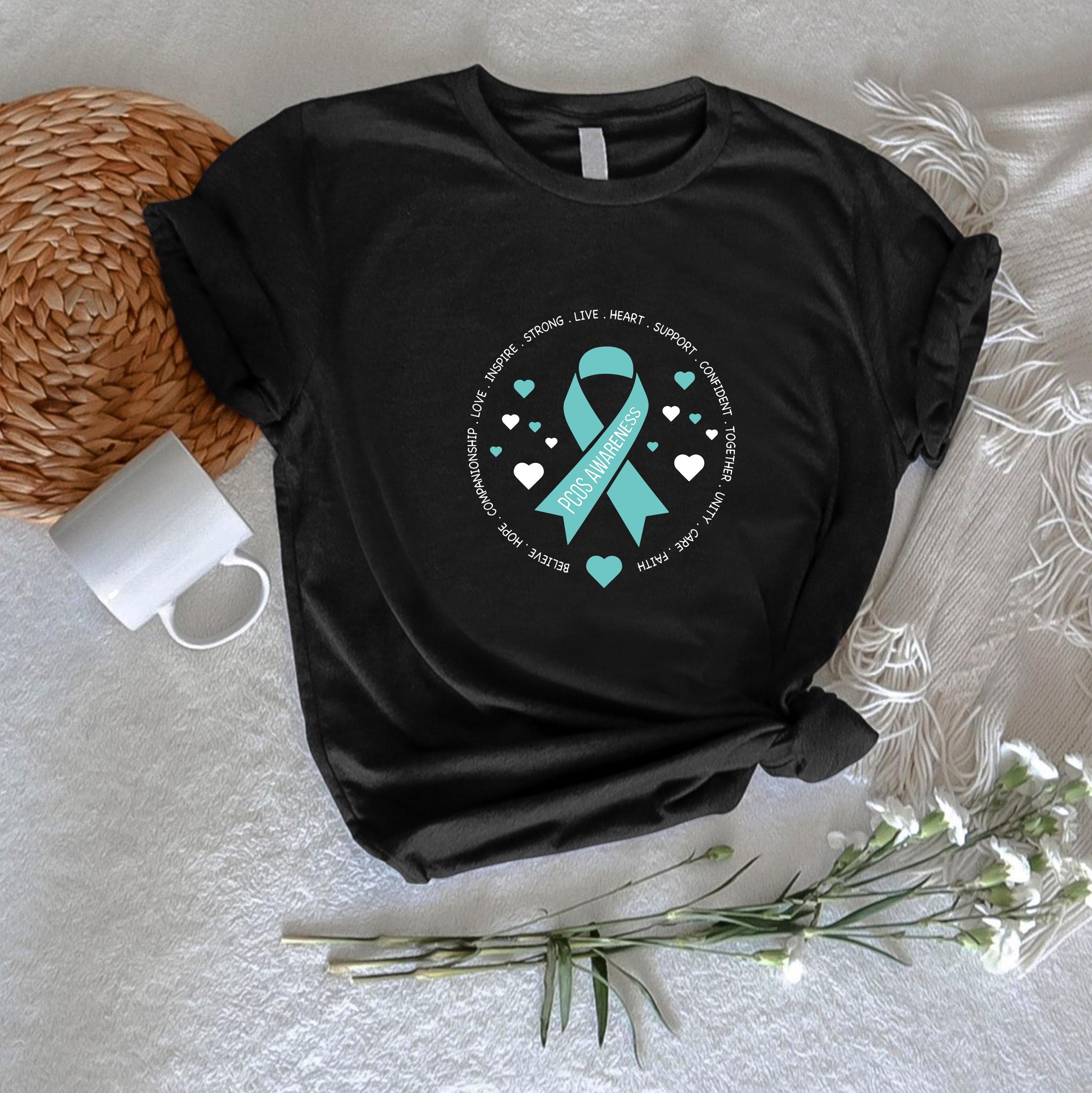 PCOS Awareness Shirt , Teal Ribbon Support Hope Warrior Awareness Tee