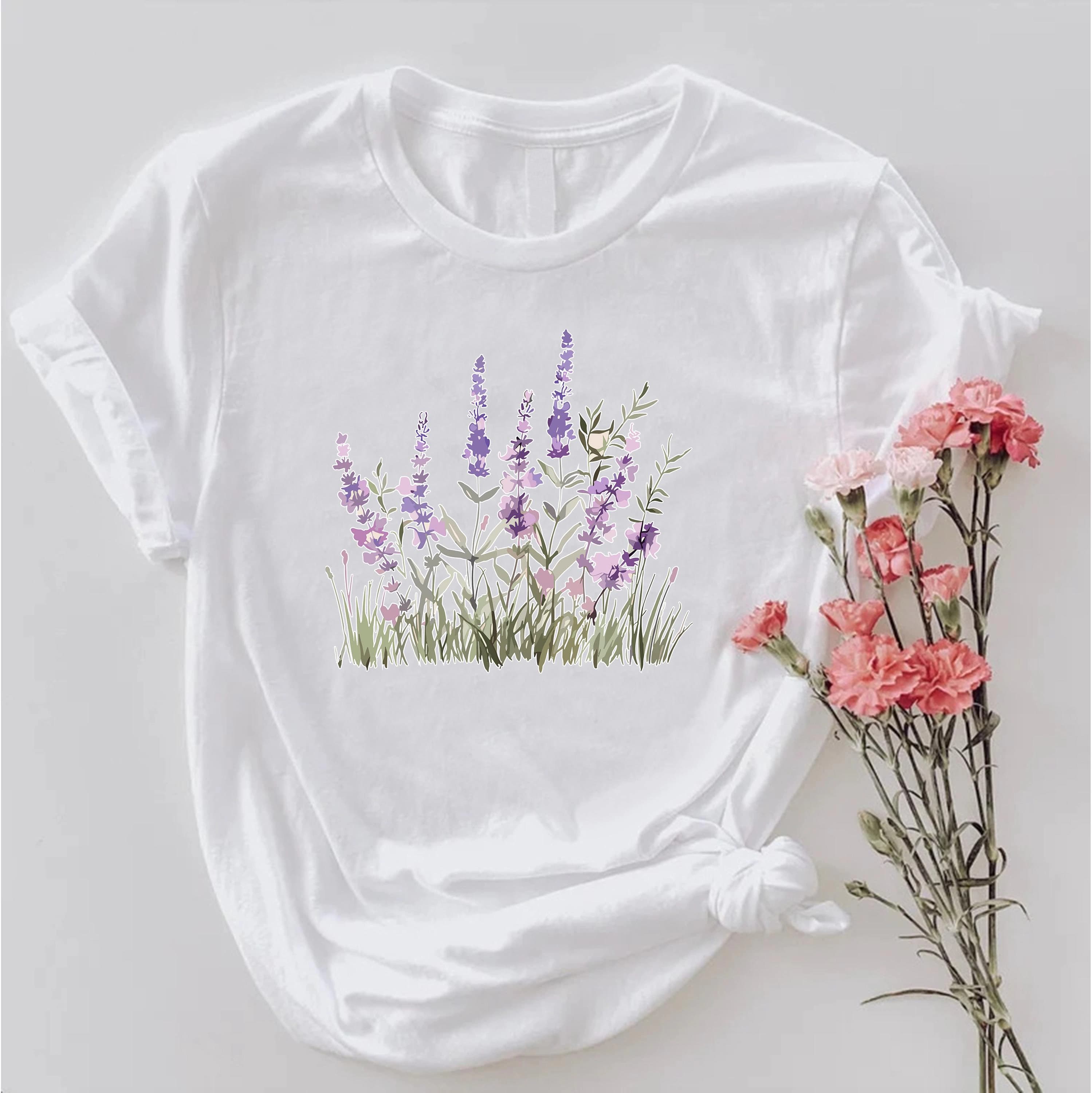 Lavender Flower Shirt, Botanical Wildflower Tee, Cottagecore Floral Graphic T-Shirt