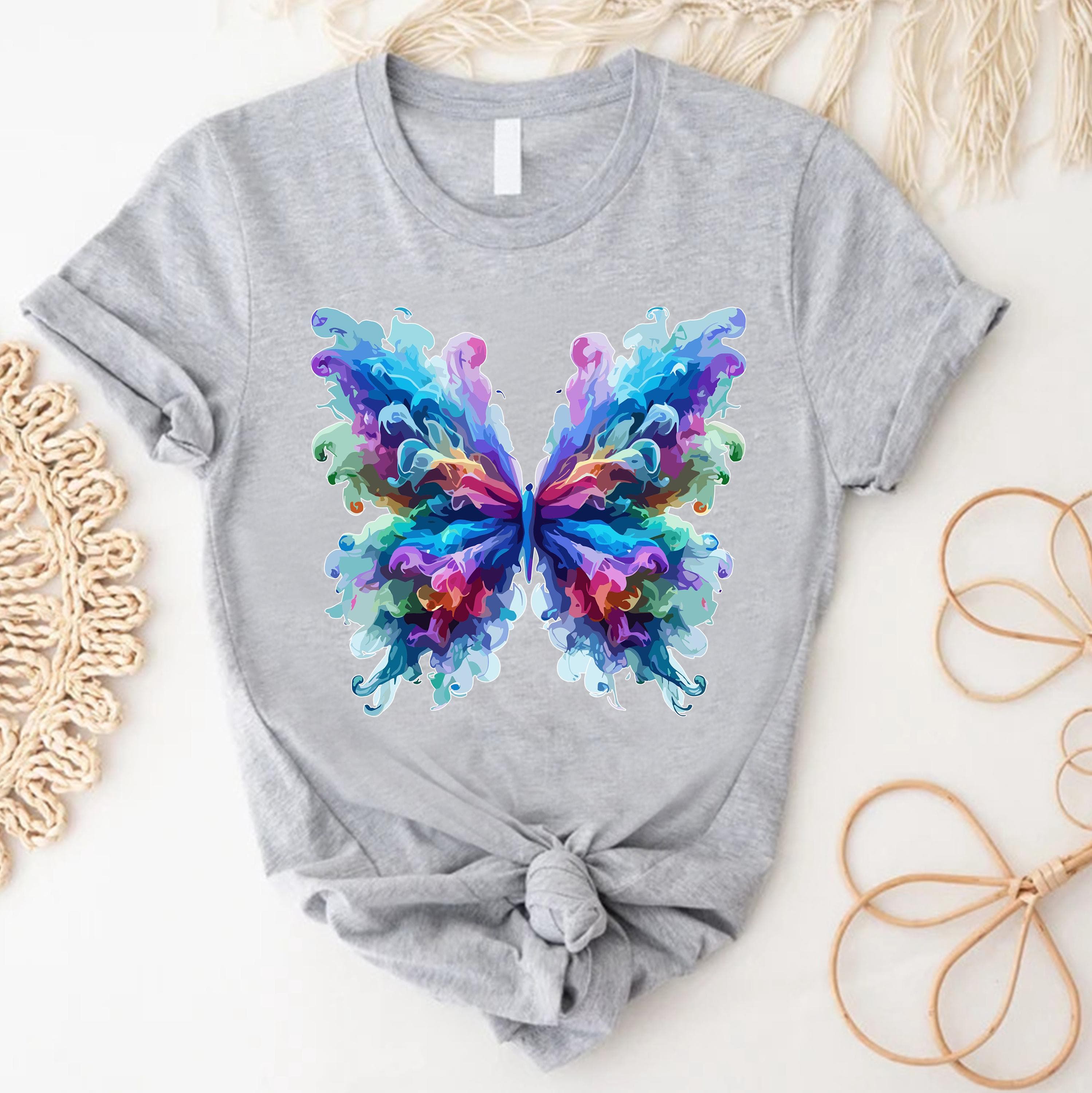 Colorful Butterfly Shirt, Watercolor Butterfly Graphic Tee - image 4