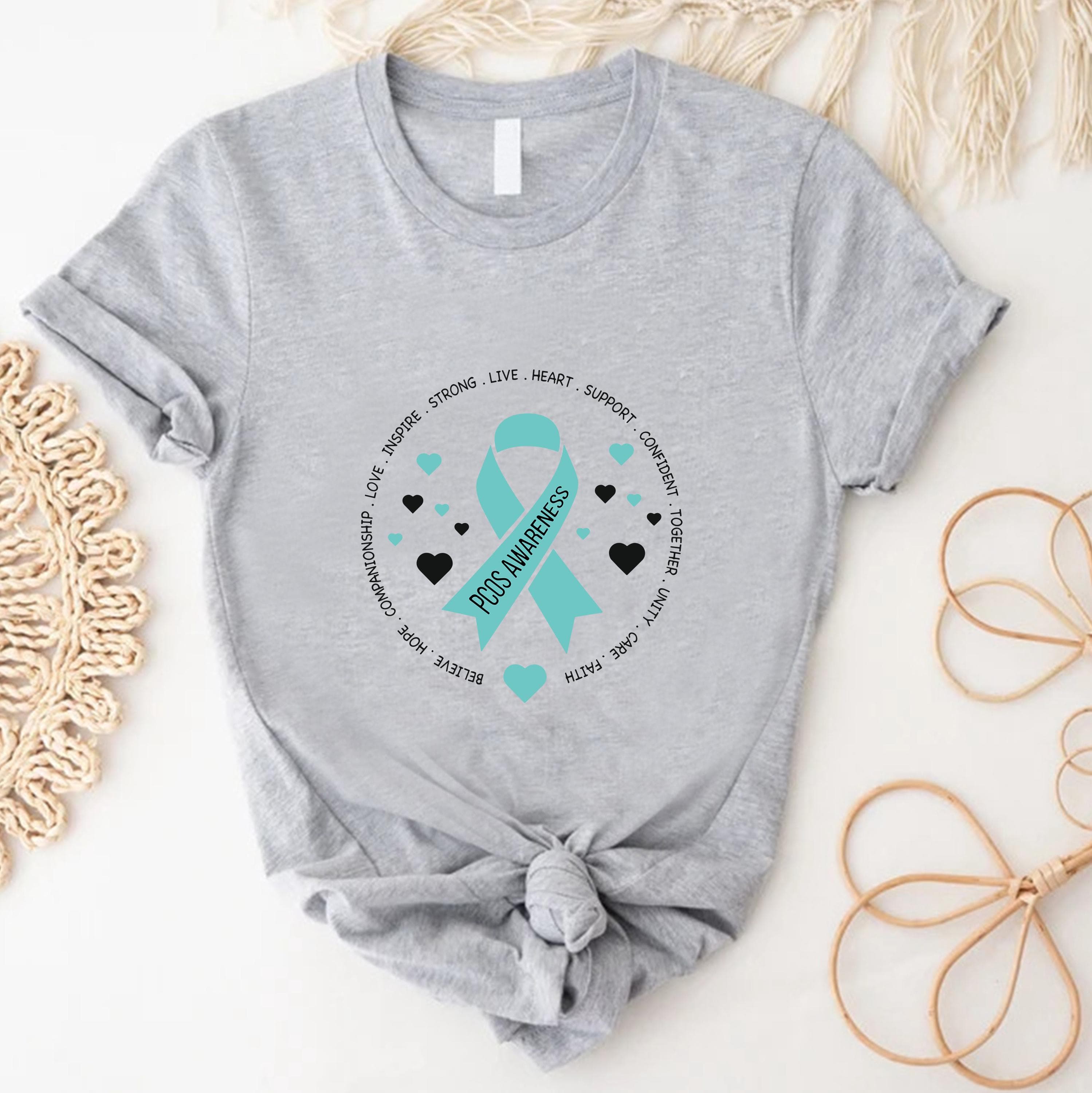 PCOS Awareness Shirt , Teal Ribbon Support Hope Warrior Awareness Tee - image 5