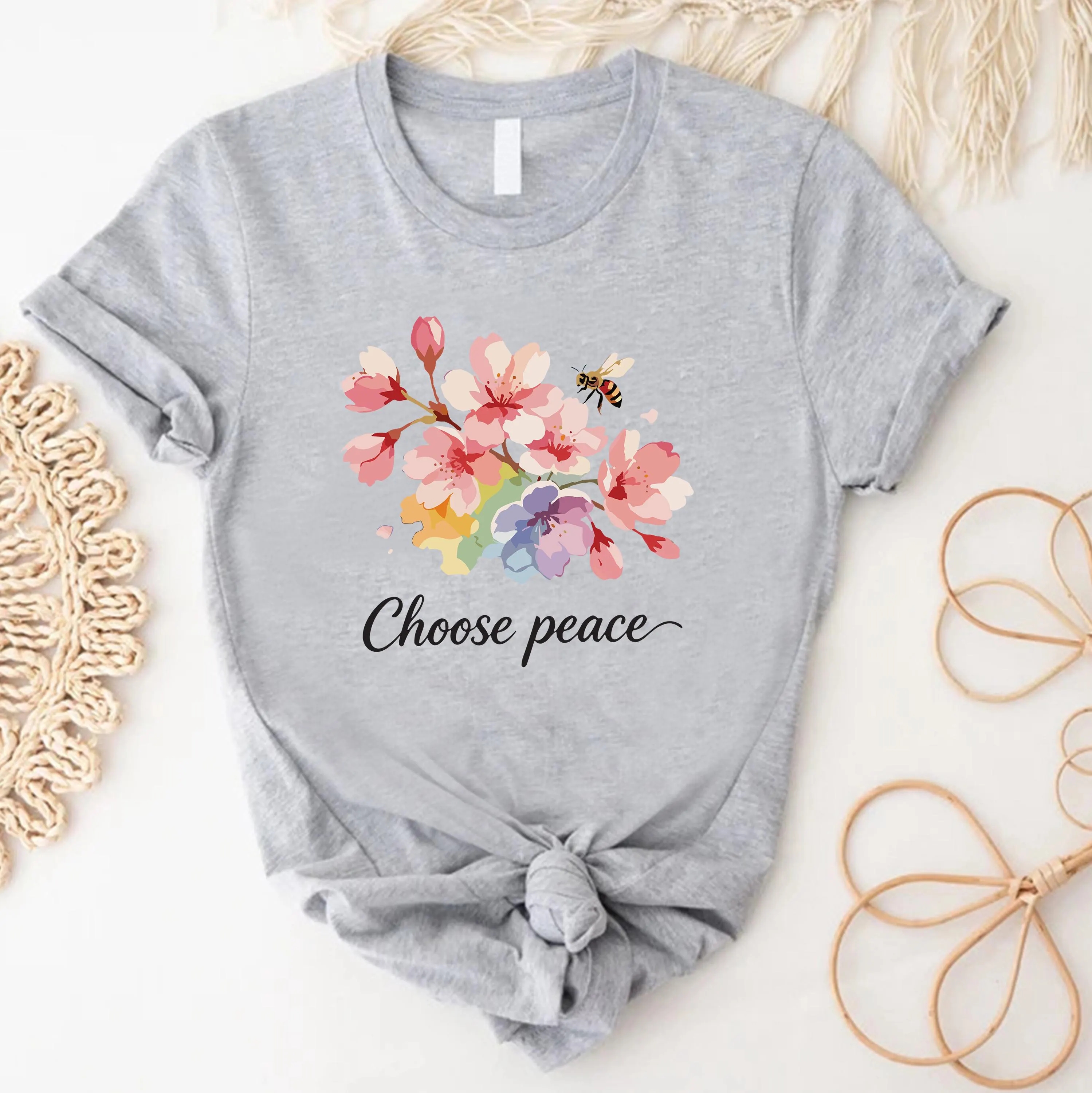 Choose Peace Floral Shirt, Inspirational Flower Tee, Positive Mindset T Shirt, - image 5