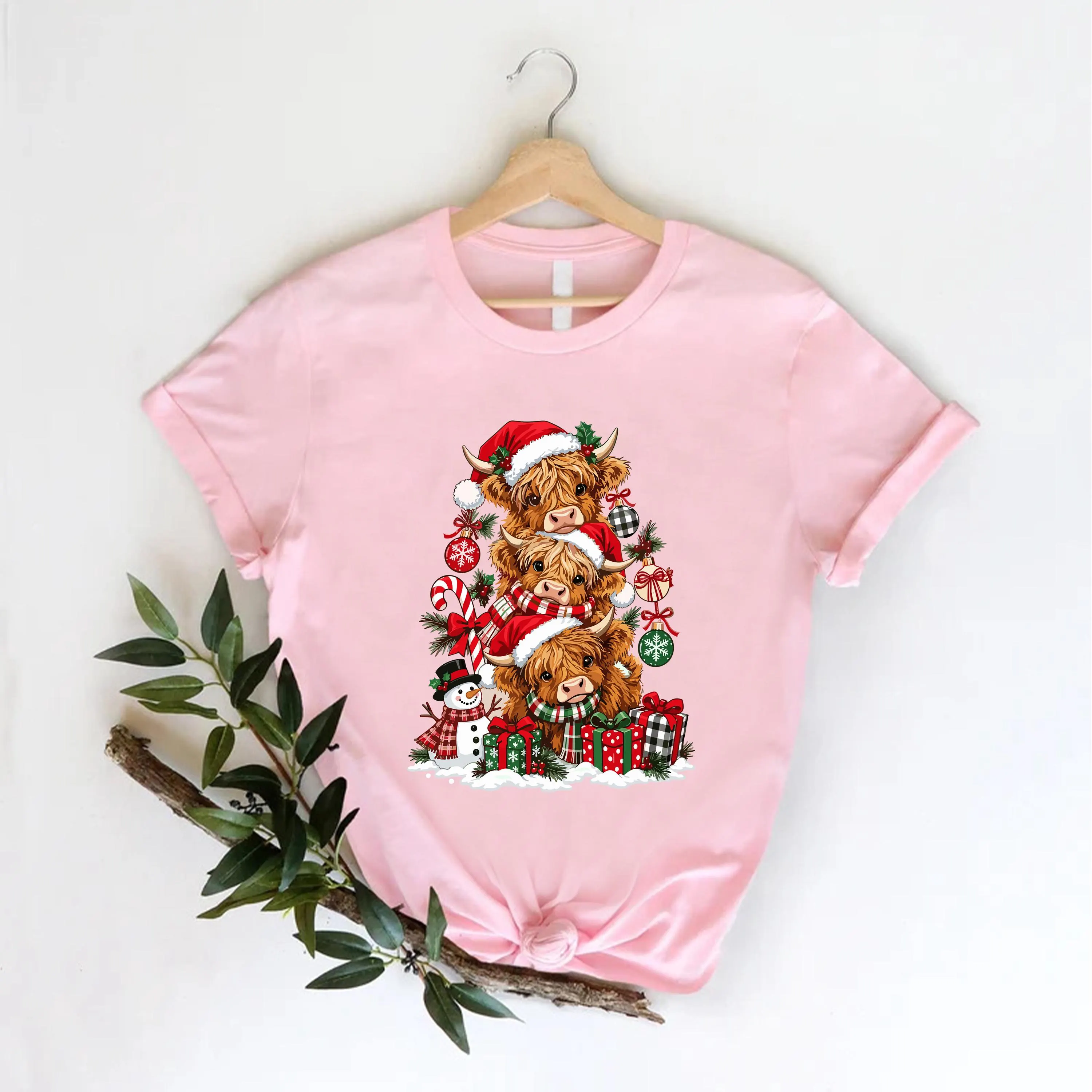 Highland Cow Christmas Shirt,Cute Holiday Cow Tee,Farmhouse Xmas Gift - image 4