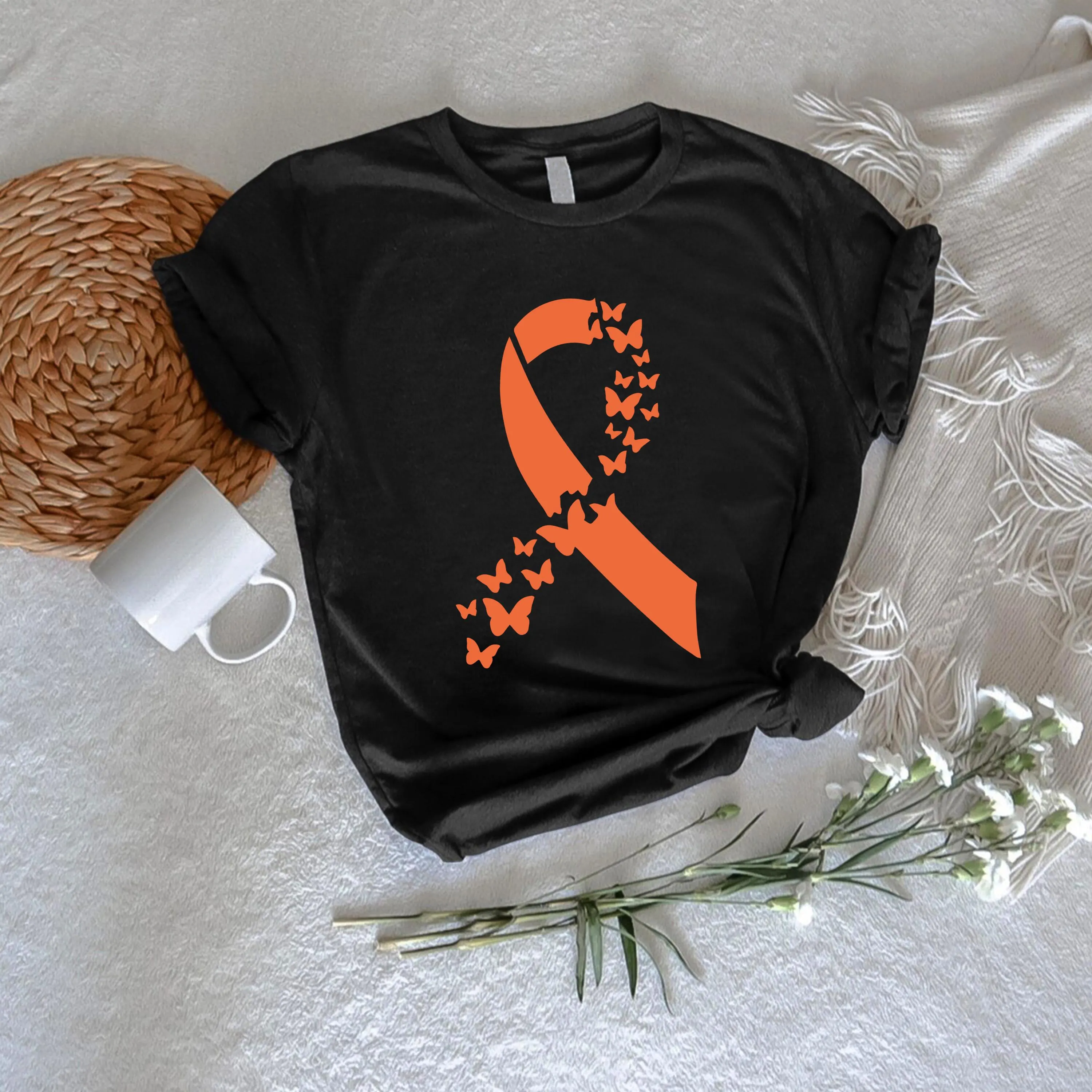 Orange Ribbon Butterfly T-Shirt: Awareness Support Tee
