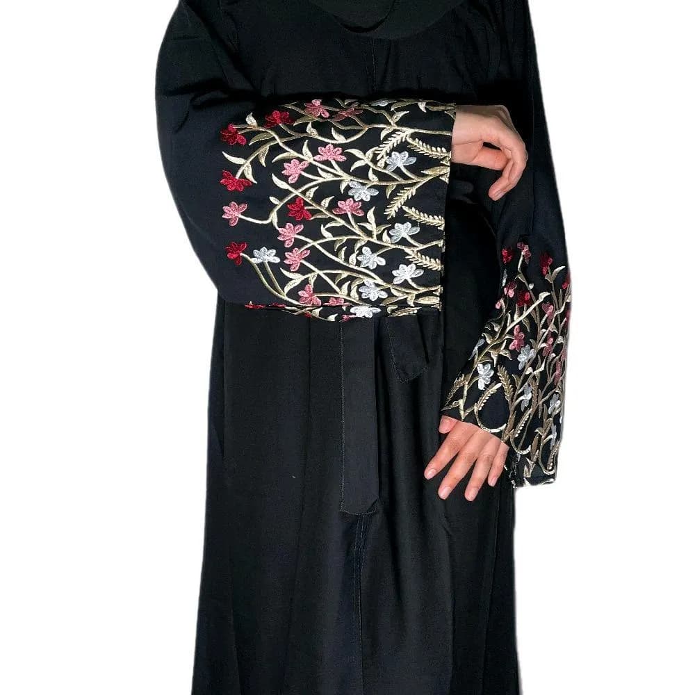 Embroidered Nida Abaya Set: 3-Piece Open Abaya with Scarf & Belt - image 4