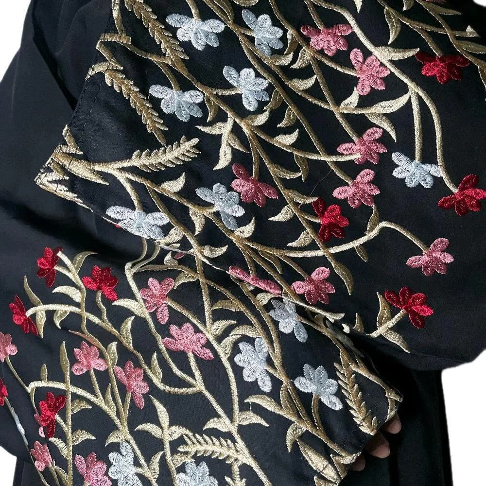 Embroidered Nida Abaya Set: 3-Piece Open Abaya with Scarf & Belt - image 5
