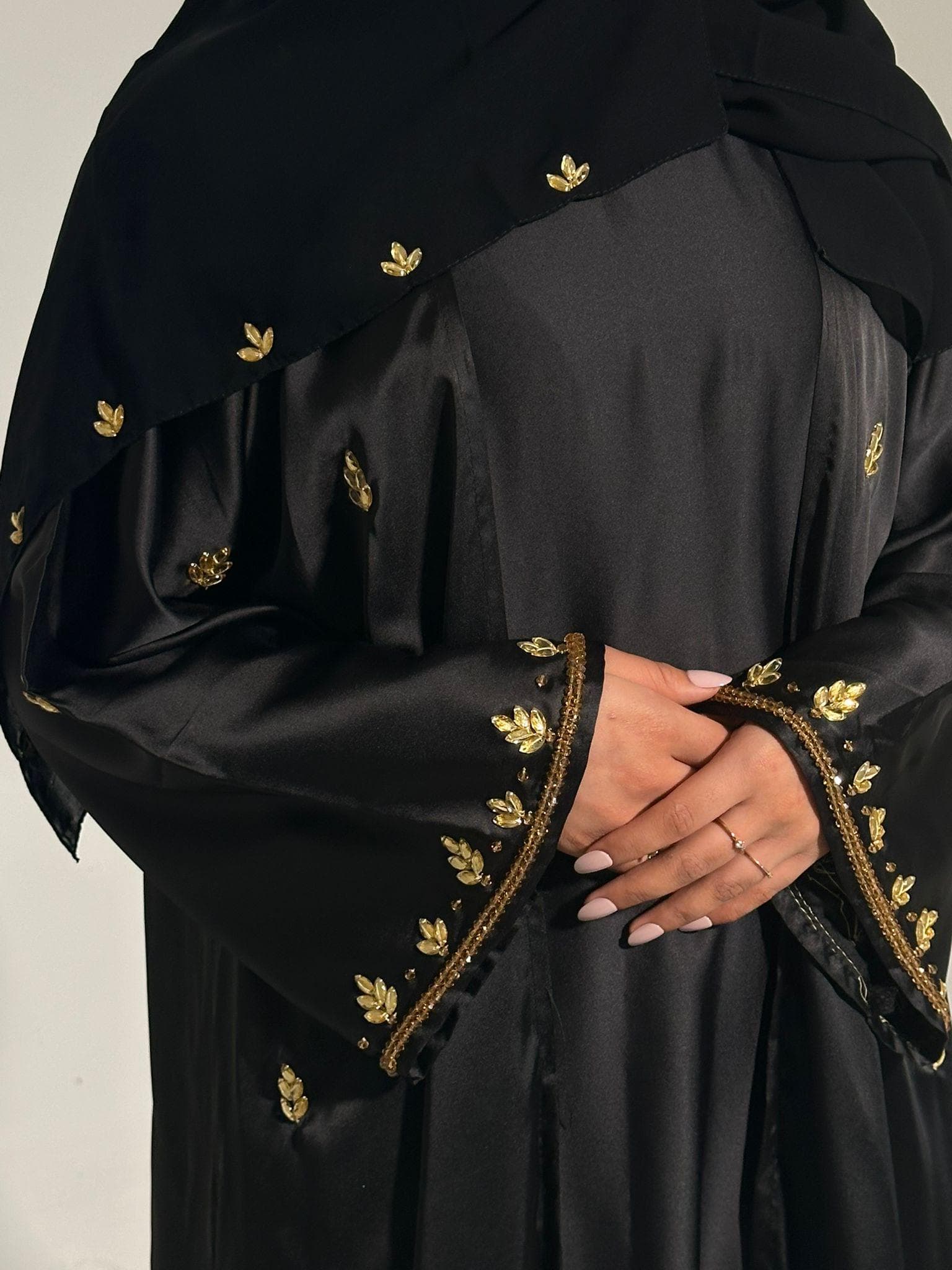 Elegant Amani Abaya Set: Black Outer Abaya with Gold Beads - image 3