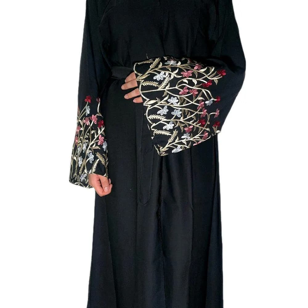 Embroidered Nida Abaya Set: 3-Piece Open Abaya with Scarf & Belt - image 2