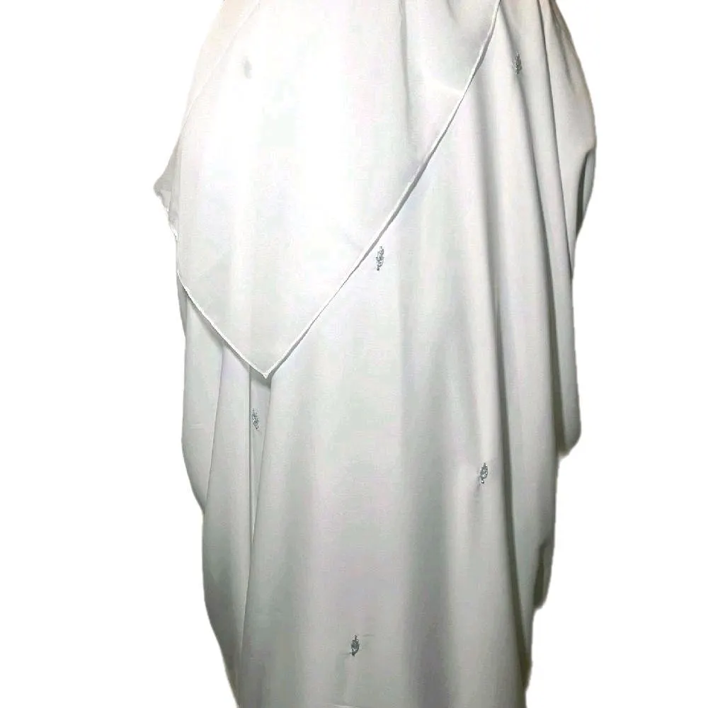 Huma Abaya Modesty - White with Silver Embellishments, Long Sleeve U Neck, Soft Fabric, Elegant Design for Occasion - image 3
