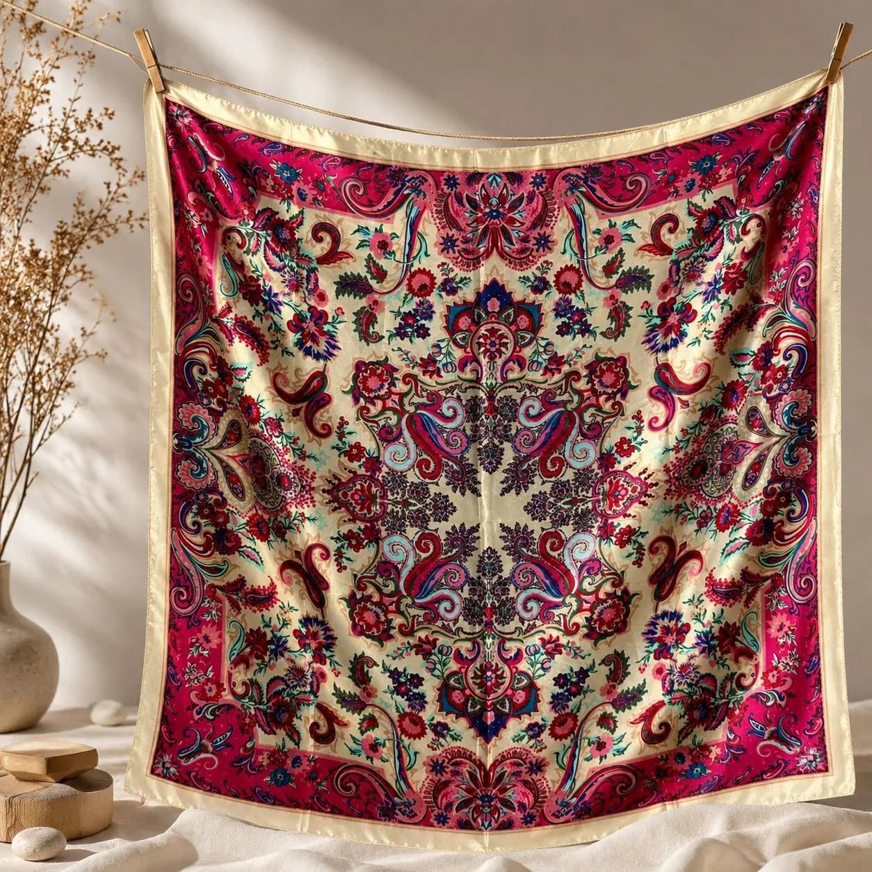 Luxury Silk Satin Square Scarf for Women, Floral Paisley Head Scarf, Satin Hair Wrap, Neck Scarf, Bandana Gift for Her