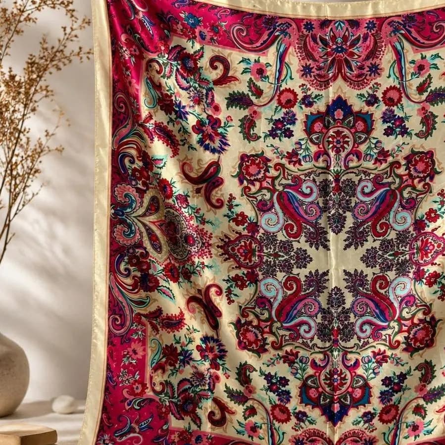 Luxury Silk Satin Square Scarf for Women, Floral Paisley Head Scarf, Satin Hair Wrap, Neck Scarf, Bandana Gift for Her - image 2