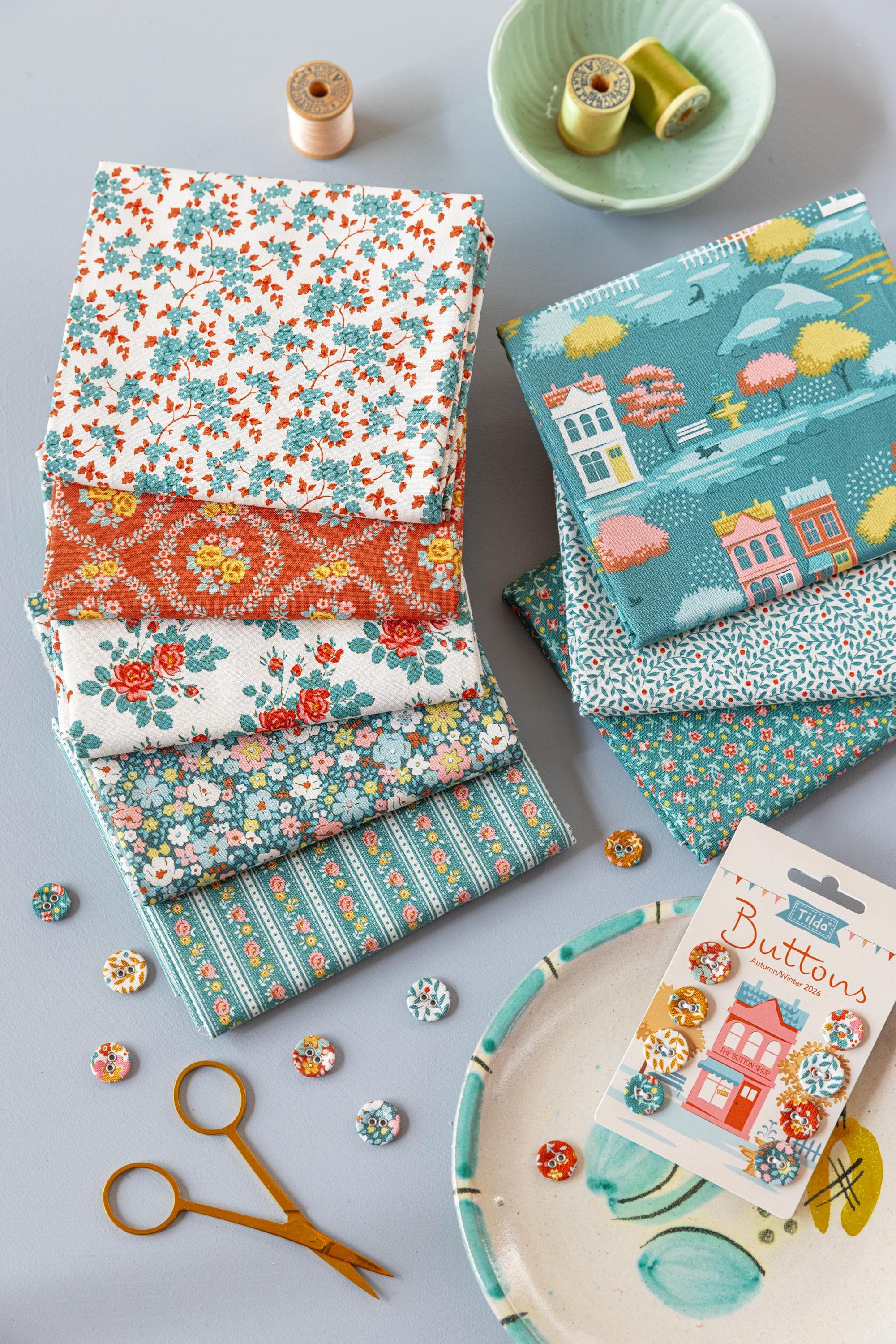 Village Life Collection | Lillian Teal | Tilda Fabrics | 26-824 | sold by 1/4 yard, cut continuous - image 3
