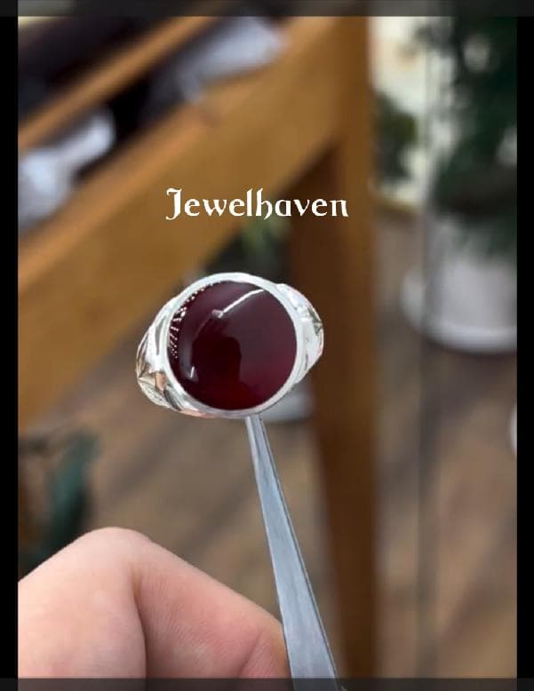 Men's Brown Agate Ring | 925 Sterling Silver Statement Band | Natural Aqeeq Stone - image 5