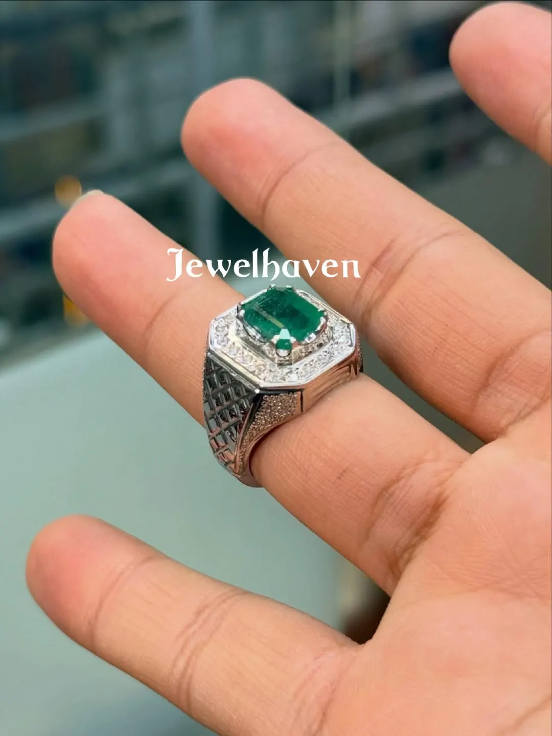Natural Emerald Ring: 925 Sterling Silver, original Zammurd Gemstone Jewelry, Men's May Birthstone - image 3