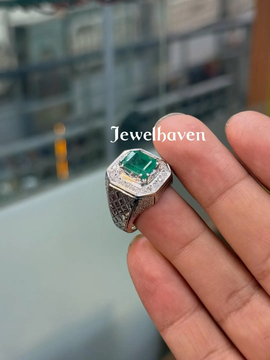 Natural Emerald Ring: 925 Sterling Silver, original Zammurd Gemstone Jewelry, Men's May Birthstone