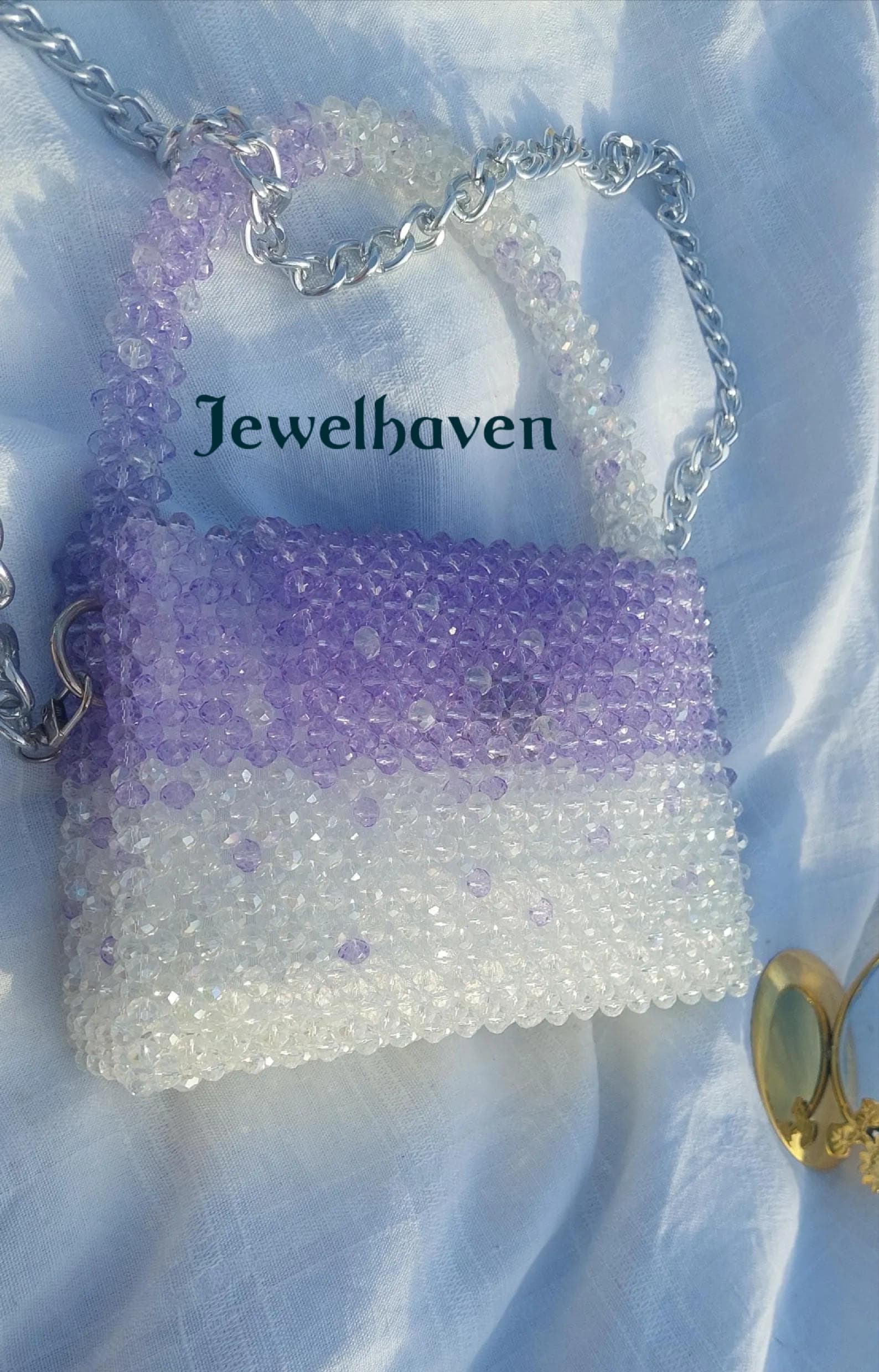 Handmade Beaded Bag, Elegant Clutch, Wedding Party Evening Gift with Golden Chain, Gift - image 5