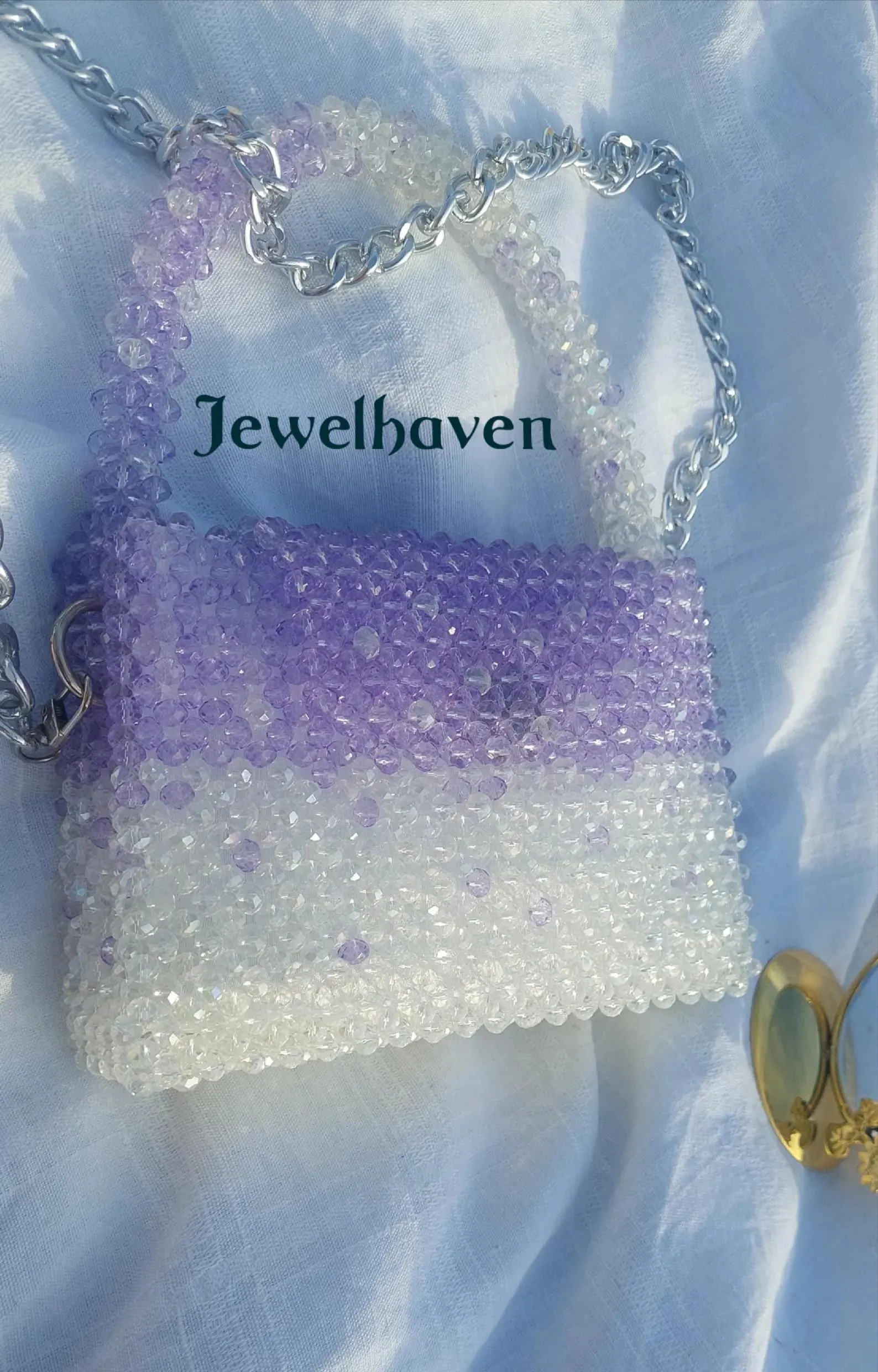 Handmade Beaded Bag, Elegant Clutch, Wedding Party Evening Gift with Golden Chain, Gift - image 3