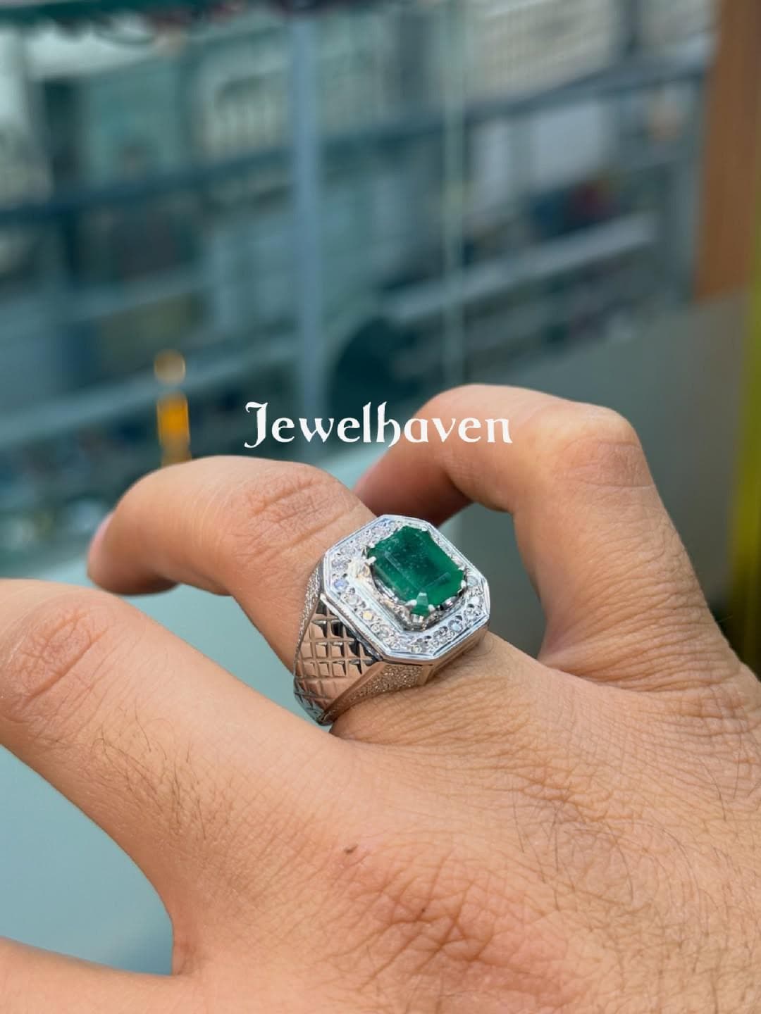 Natural Emerald Ring: 925 Sterling Silver, original Zammurd Gemstone Jewelry, Men's May Birthstone - image 4