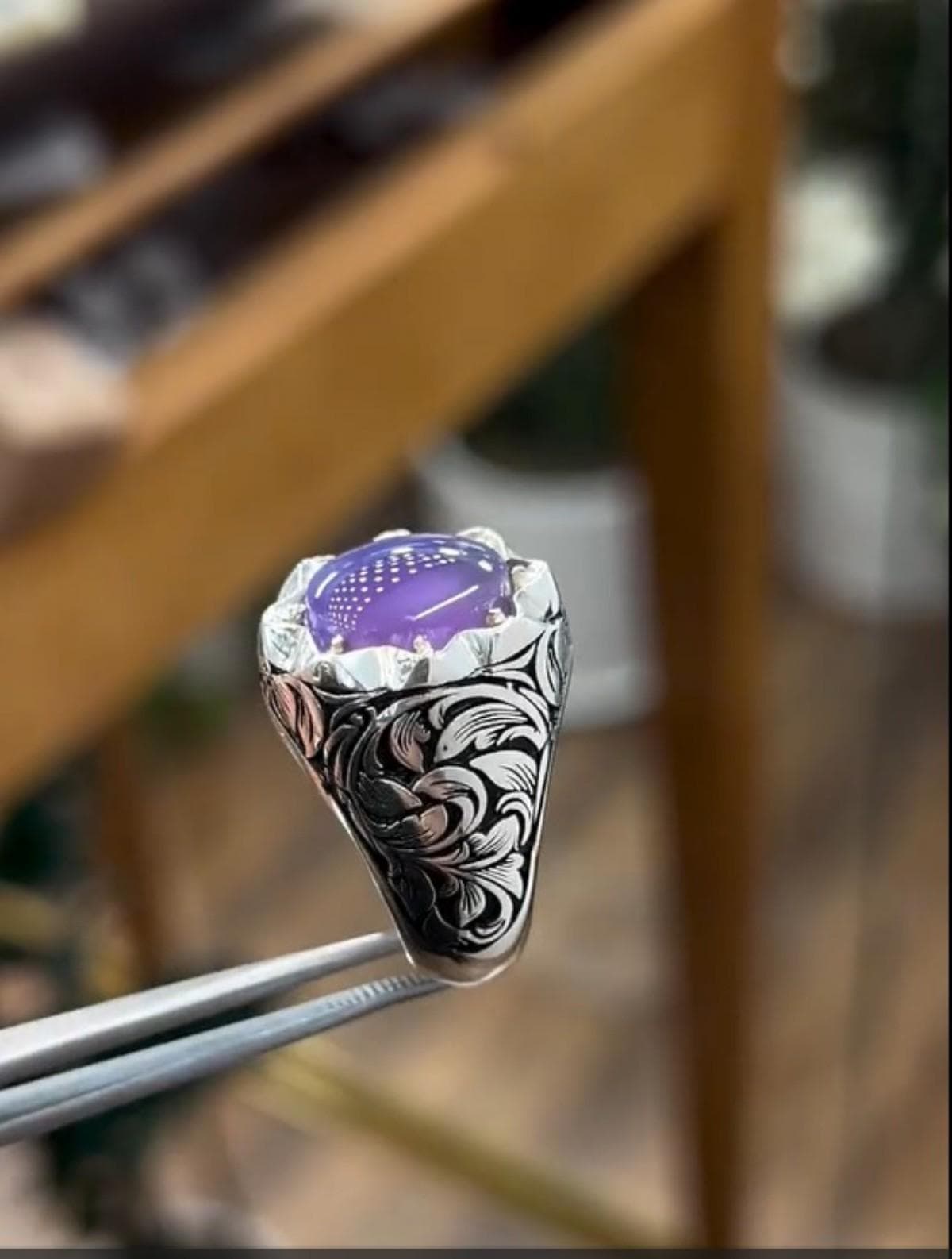 Purple Agate Signet Ring: Handmade 925 Sterling Silver, Vintage Style | Minimalistic Jewelry