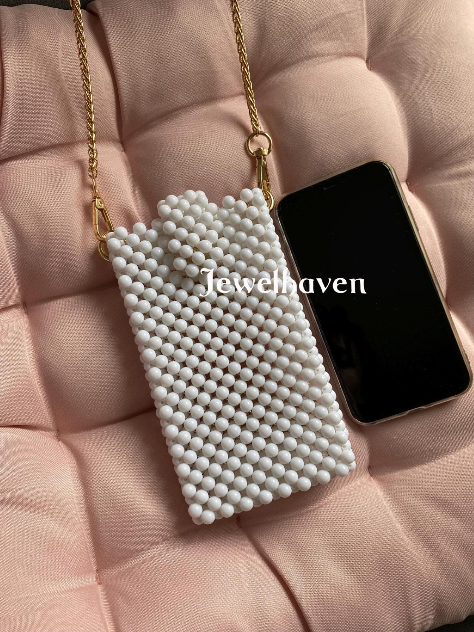 Beaded Phone Bag – Pearl White Clutch, Handmade Crossbody Purse, Evening Accessory - image 4