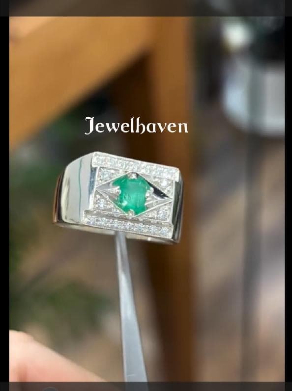 Handmade Emerald Ring | Dainty 925 Sterling Silver Band, Green Gemstone | lucky Stone Band - image 3